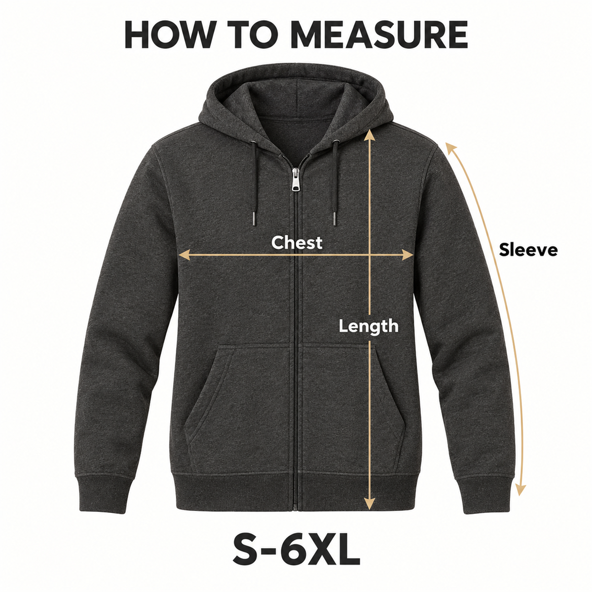 4- or 8-Pack Men's Everyday Full-Zip Hoodies sizing and measuring guide