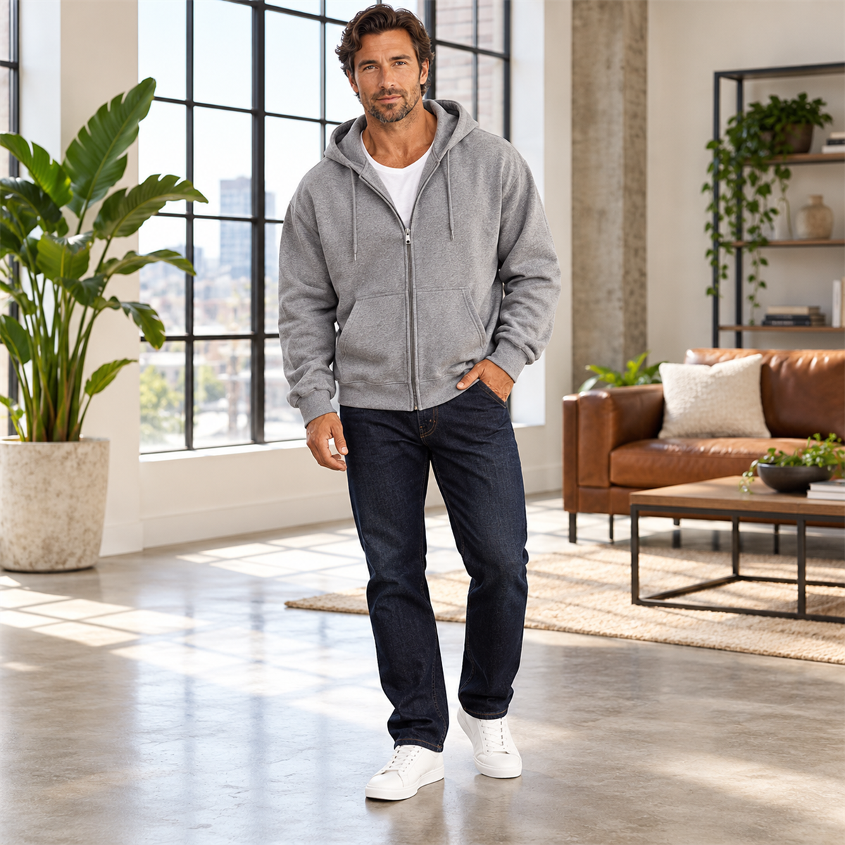 4- or 8-Pack Men's Relaxed-Fit Full-Zip Hoodies styling view 1