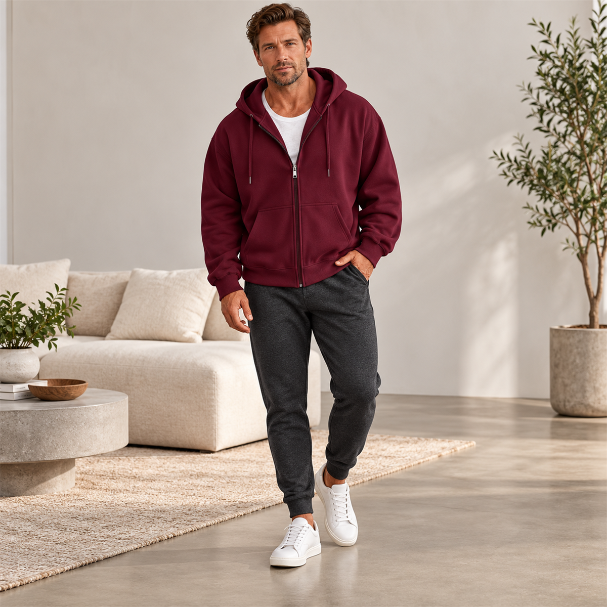 4- or 8-Pack Men's Relaxed-Fit Full-Zip Hoodies styling view 3