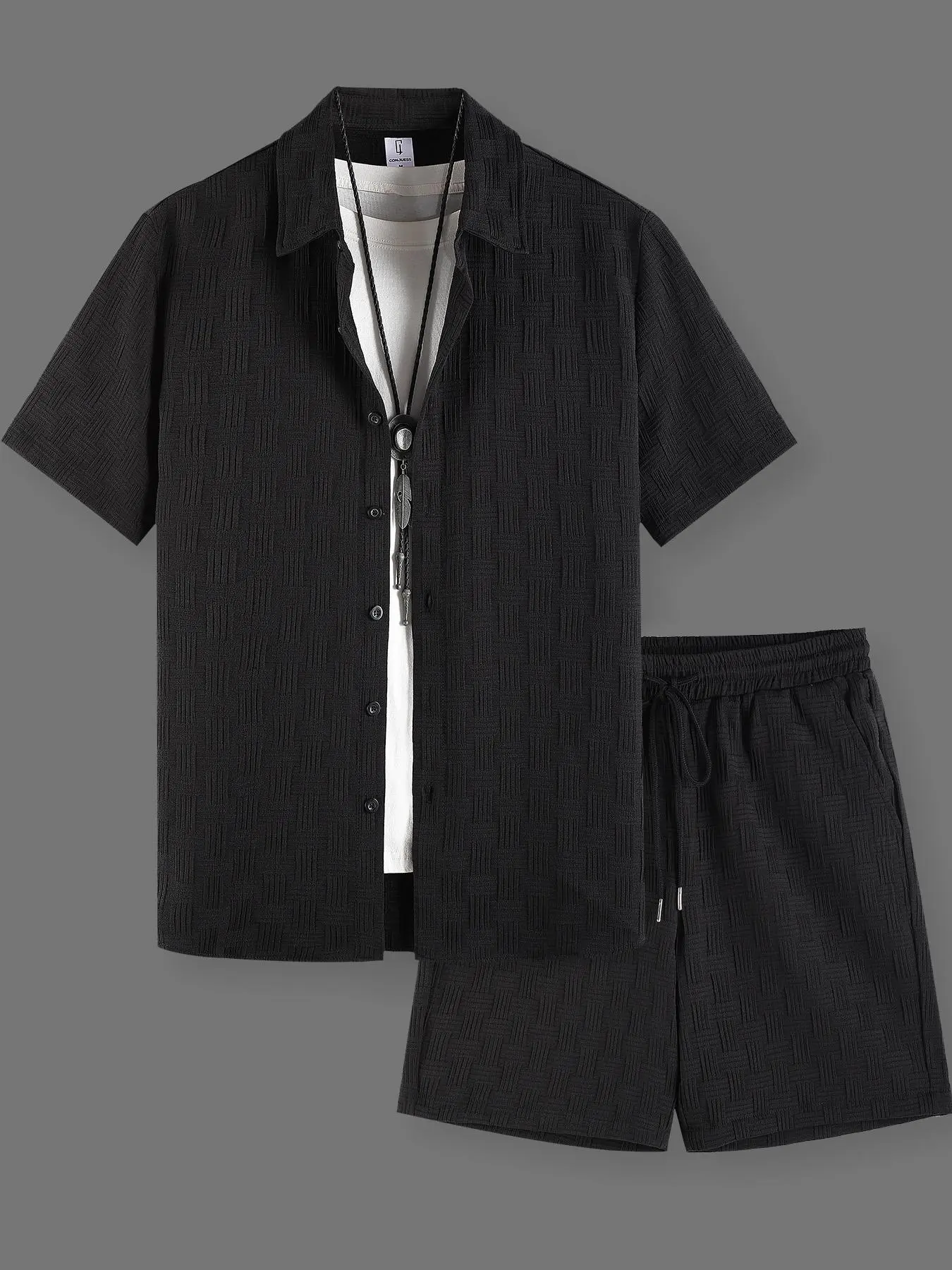 Men’s Breathable Textured Shirt & Shorts Set – 2 Piece Summer Outfit