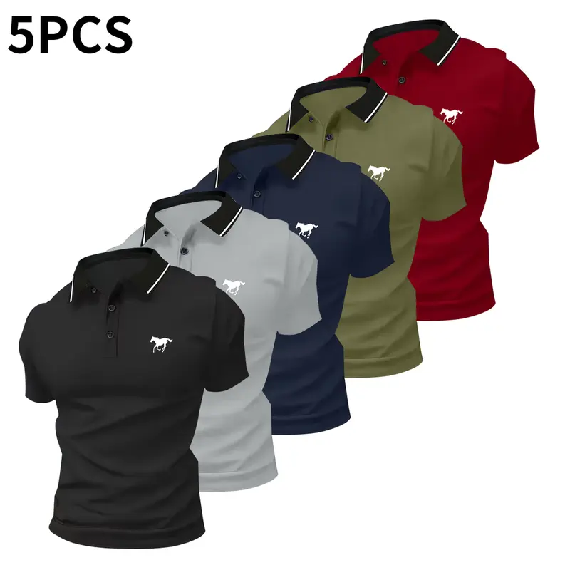 5-Pack Men's Premium Polo Shirts – Classic Short Sleeve Casual Golf & Business Polo Set | Breathable Cotton Blend