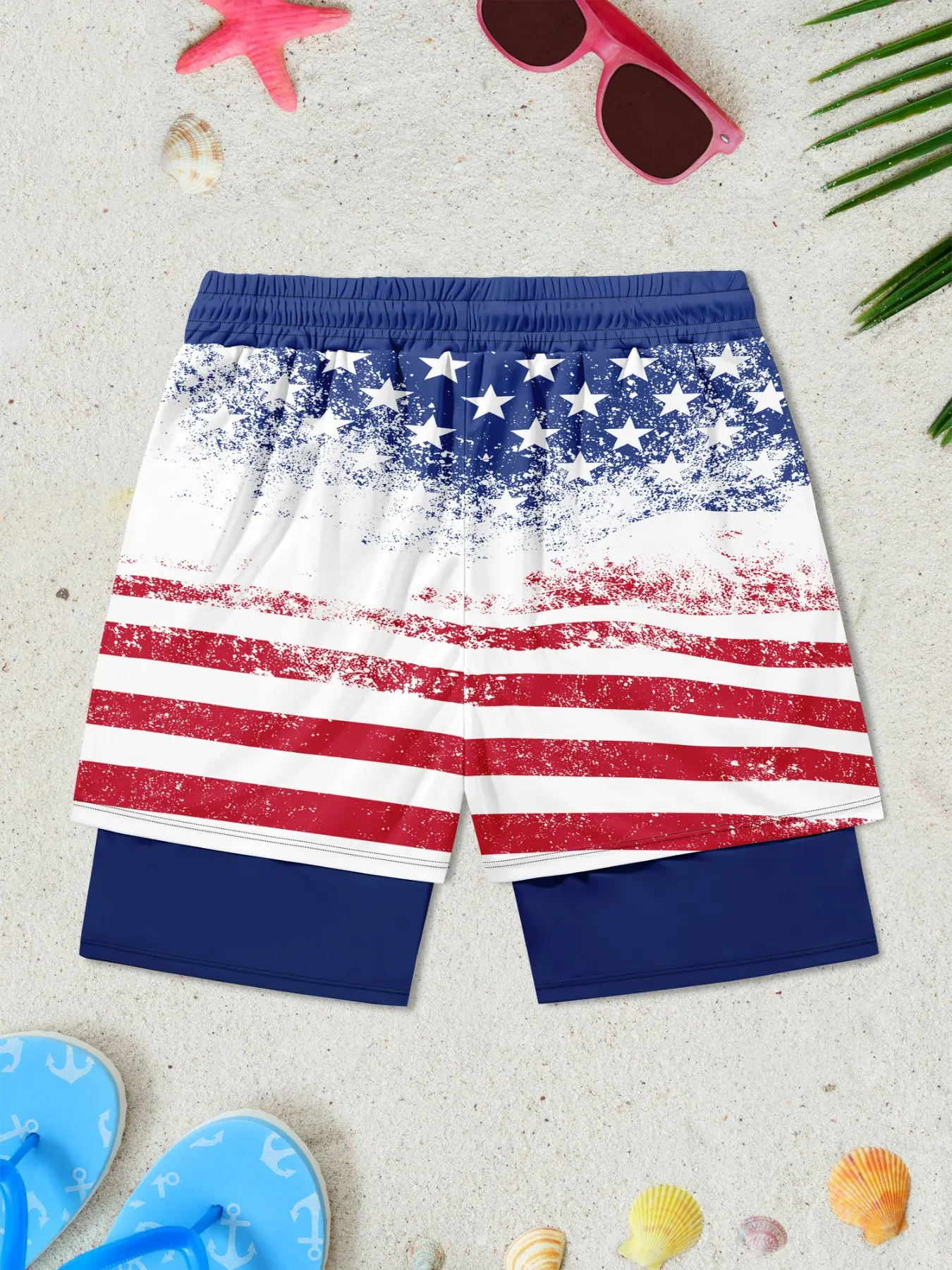 🇺🇸 Men's American Flag 2-in-1 Compression Swim Trunks | Quick Dry Beach Shorts with Liner