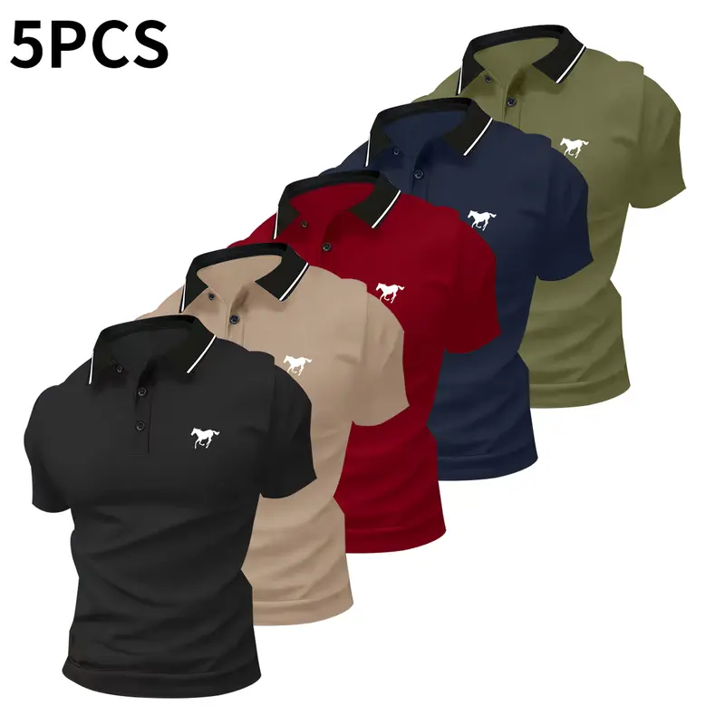 5-Pack Men's Premium Polo Shirts – Classic Short Sleeve Casual Golf & Business Polo Set | Breathable Cotton Blend
