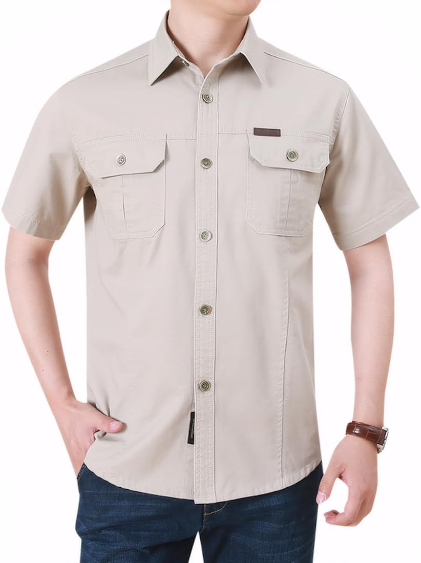 Cicilin Men's Short Sleeve Shirt Regular Fit Casual Jacket Button Down Shirts with Pocket Breathable Sleeves Shirts