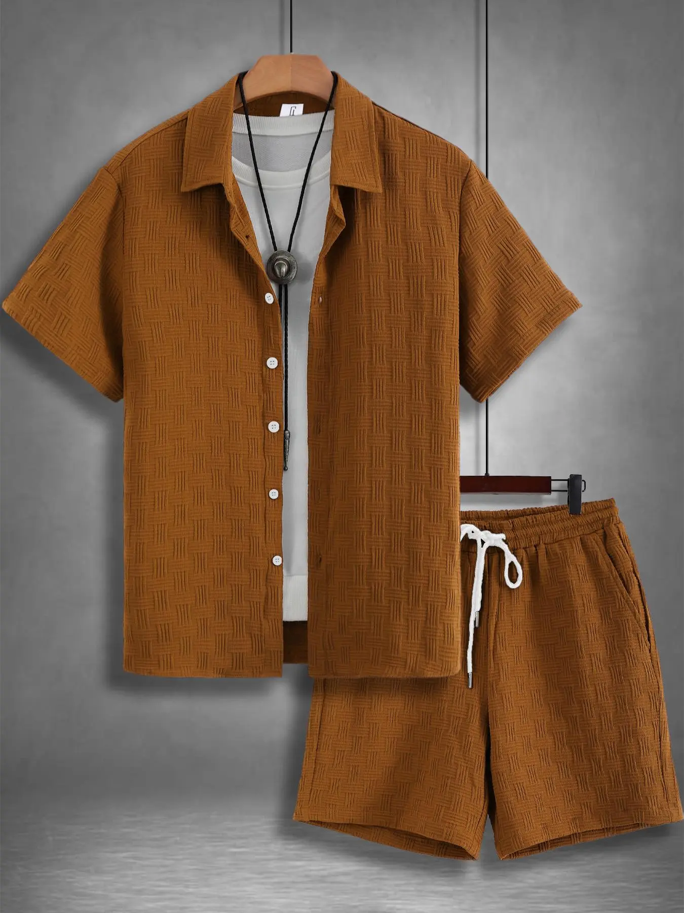 Men’s Breathable Textured Shirt & Shorts Set – 2 Piece Summer Outfit