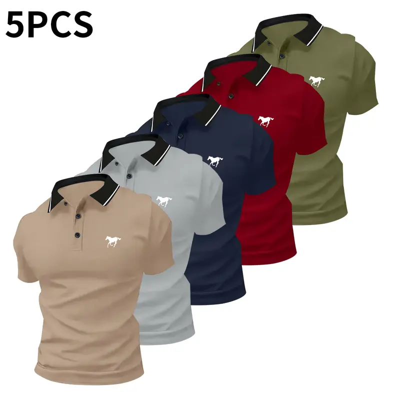 5-Pack Men's Premium Polo Shirts – Classic Short Sleeve Casual Golf & Business Polo Set | Breathable Cotton Blend