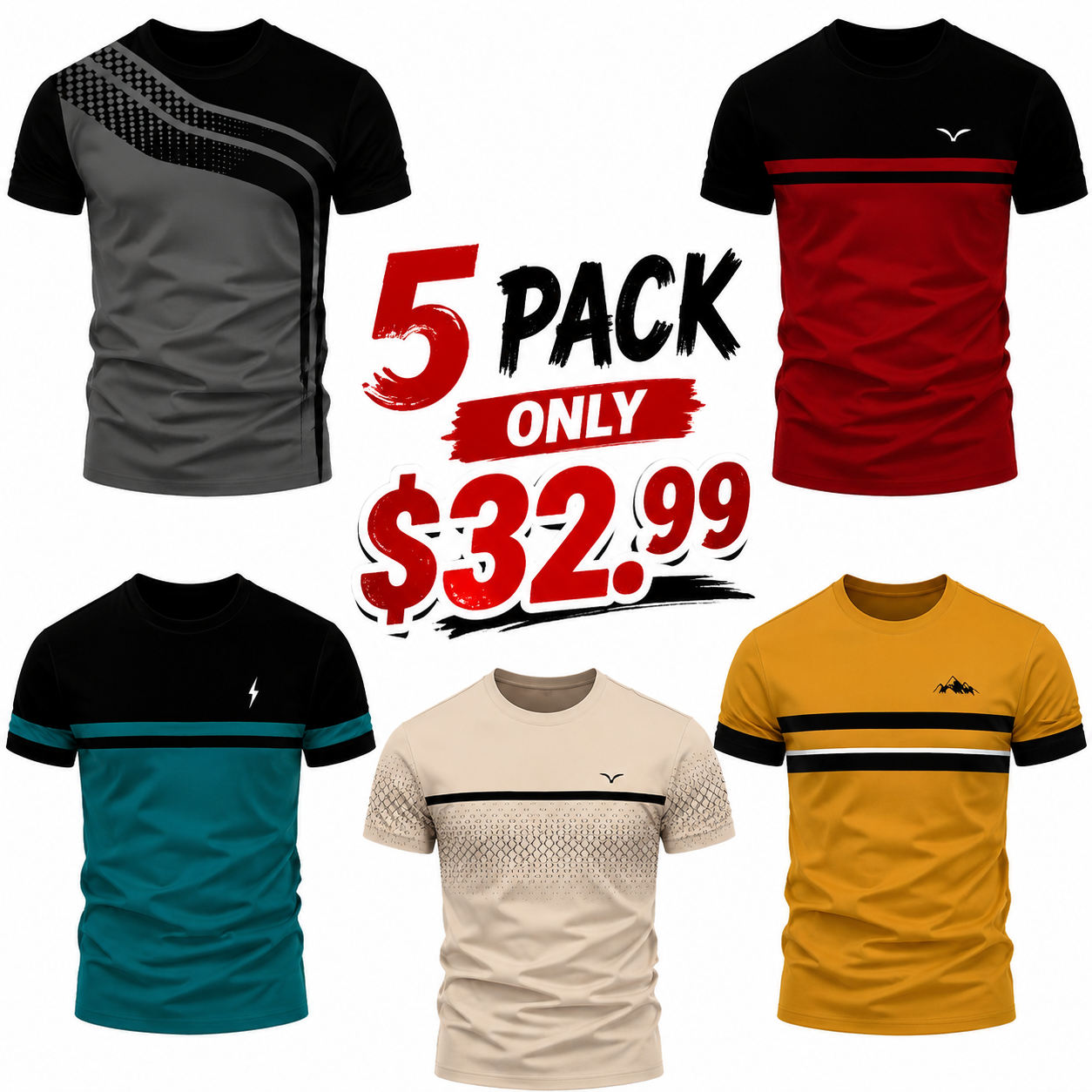  Men's Premium Casual Crew Neck T-Shirt 5-Pac