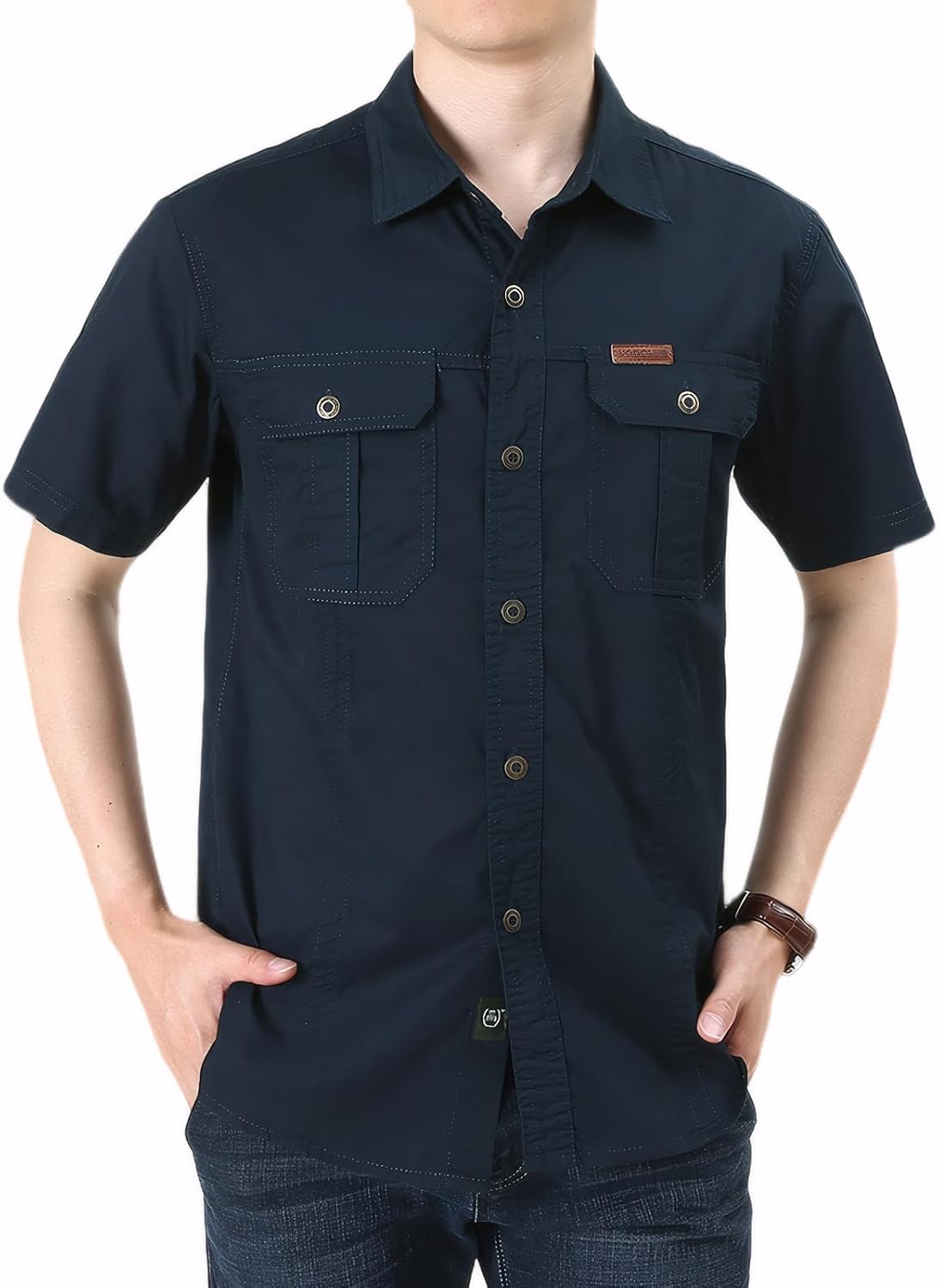 Cicilin Men's Short Sleeve Shirt Regular Fit Casual Jacket Button Down Shirts with Pocket Breathable Sleeves Shirts