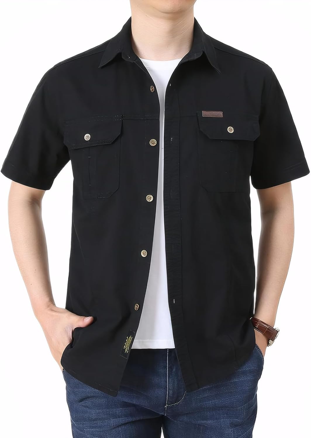 Cicilin Men's Short Sleeve Shirt Regular Fit Casual Jacket Button Down Shirts with Pocket Breathable Sleeves Shirts