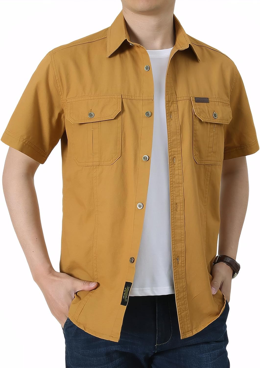 Cicilin Men's Short Sleeve Shirt Regular Fit Casual Jacket Button Down Shirts with Pocket Breathable Sleeves Shirts