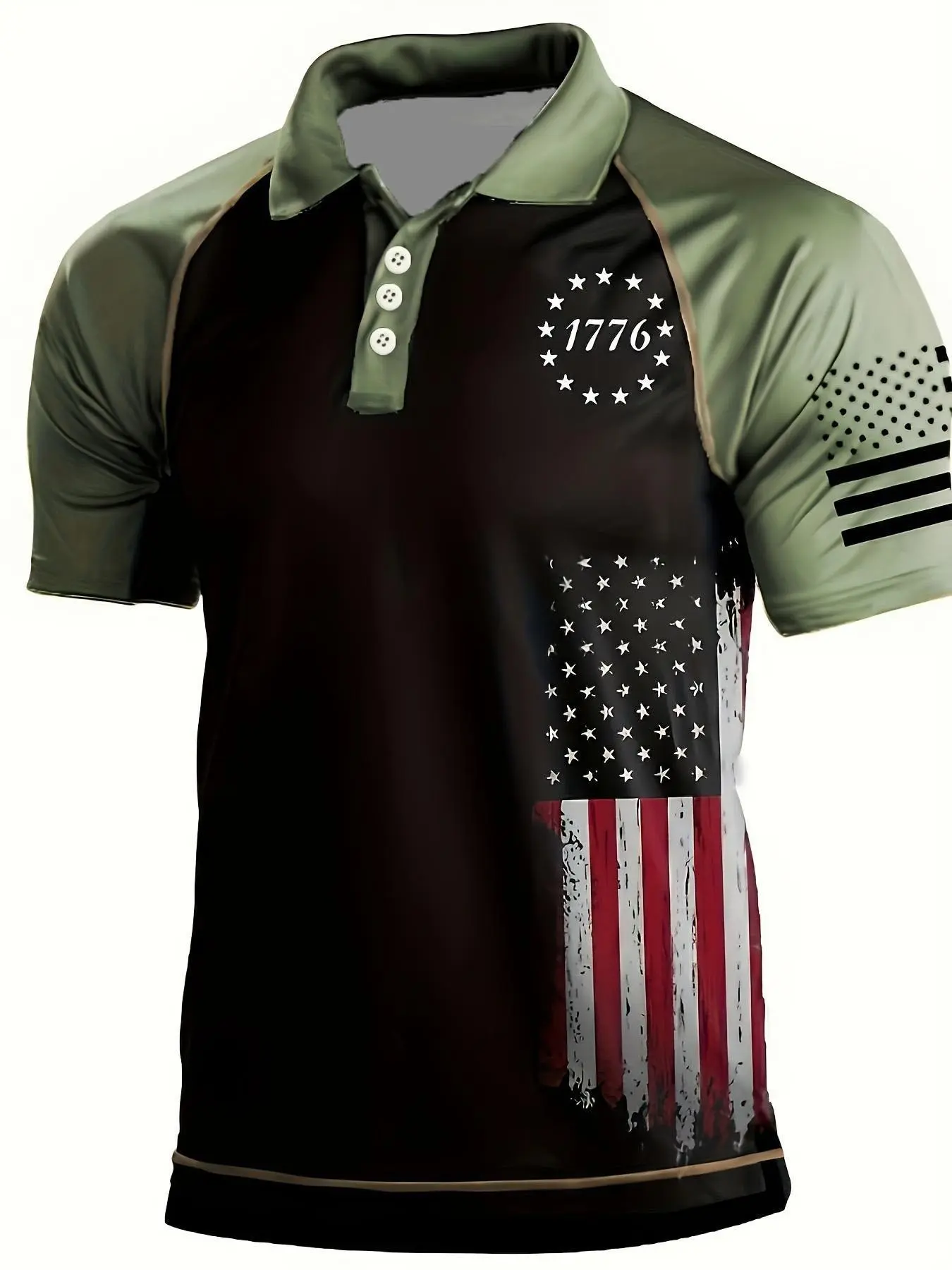 🇺🇸 Men’s Patriotic American Flag Polo Shirt Casual Short Sleeve Performance Polo