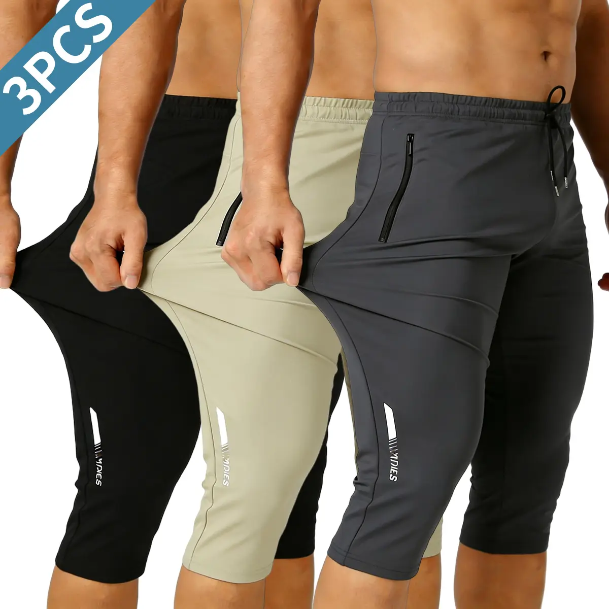 Men's Quick-Dry Stretch Capri Pants | Lightweight Athletic 3/4 Joggers with Zipper Pocket