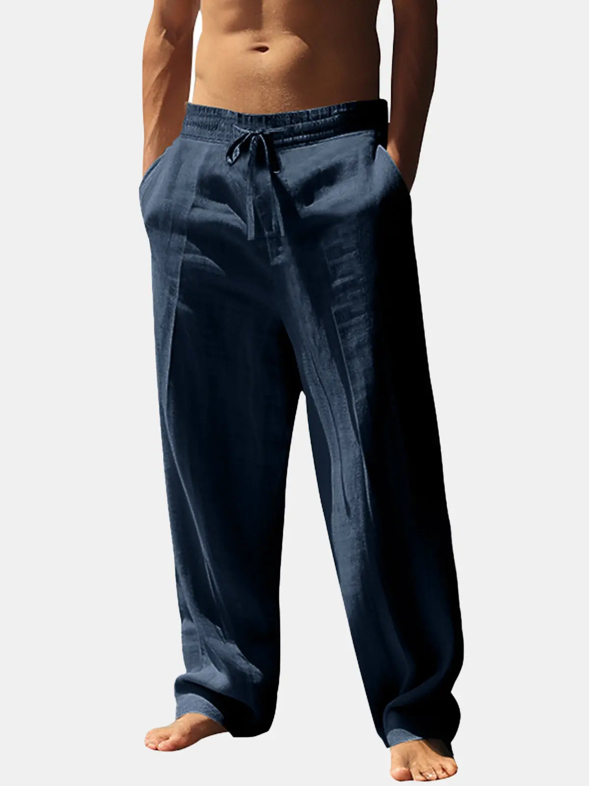 Men's Lightweight Linen Blend Drawstring Pants – Casual Loose Fit Breathable Beach Trousers with Pockets