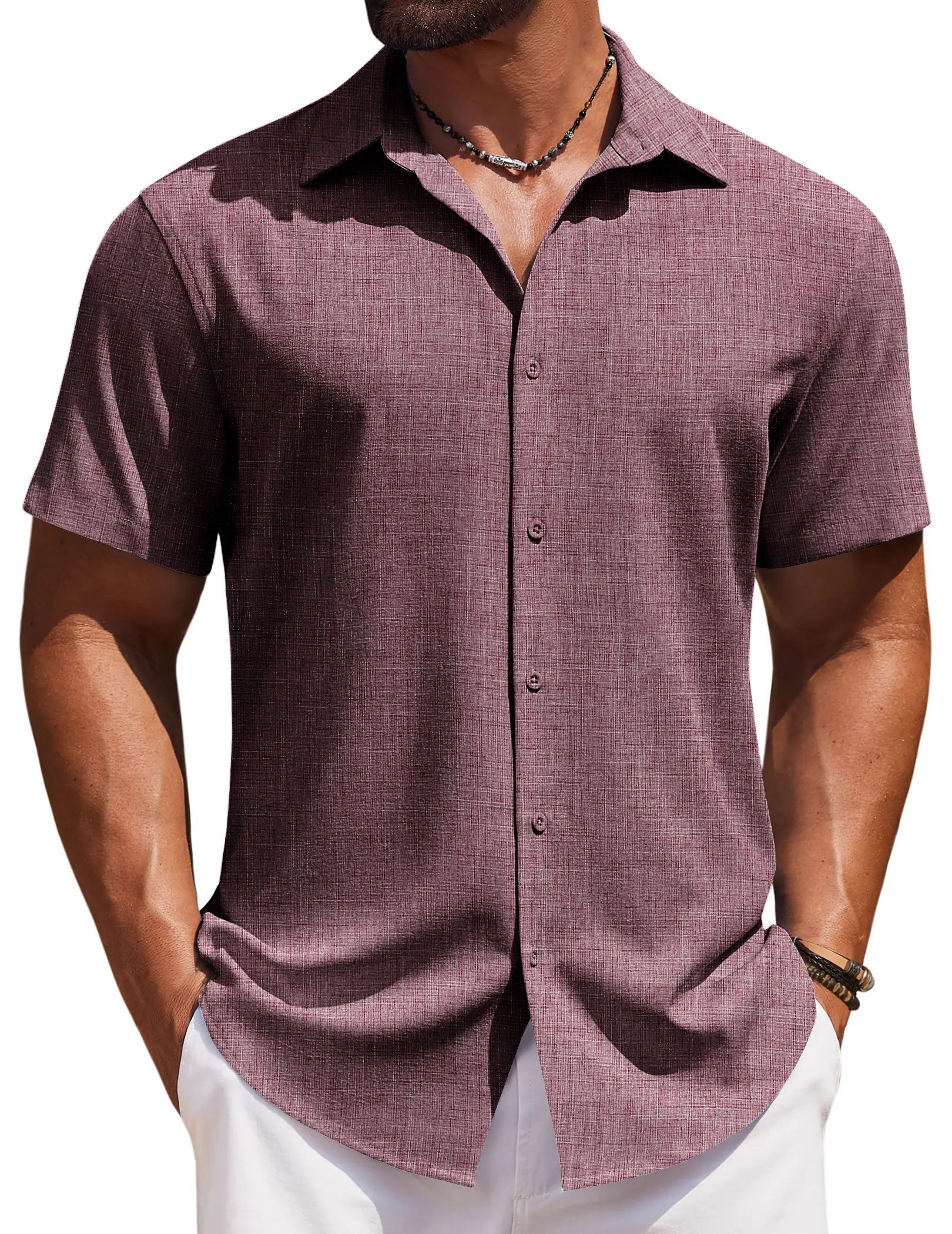 COOFANDY Men's Casual Short Sleeve Linen Shirt