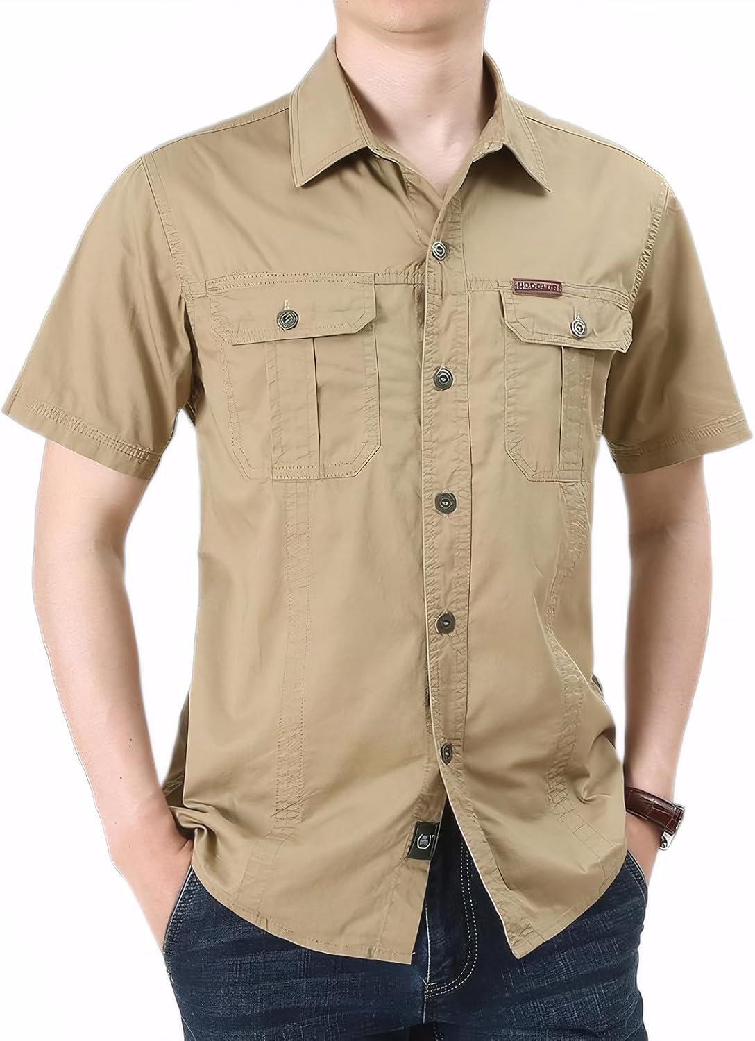 Cicilin Men's Short Sleeve Shirt Regular Fit Casual Jacket Button Down Shirts with Pocket Breathable Sleeves Shirts