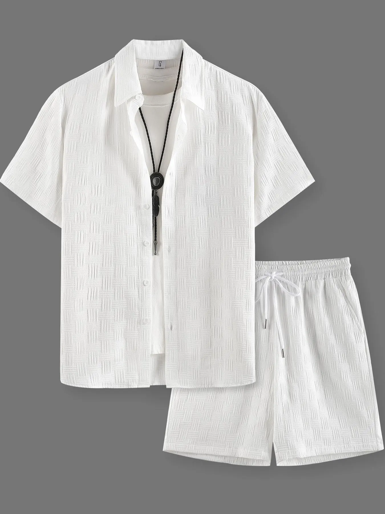 Men’s Breathable Textured Shirt & Shorts Set – 2 Piece Summer Outfit