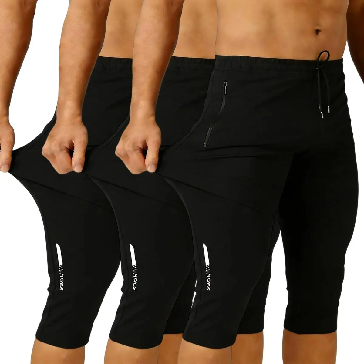 Men's Quick-Dry Stretch Capri Pants | Lightweight Athletic 3/4 Joggers with Zipper Pocket