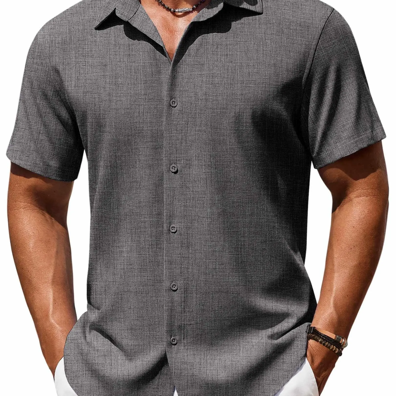 COOFANDY Men's Casual Short Sleeve Linen Shirt