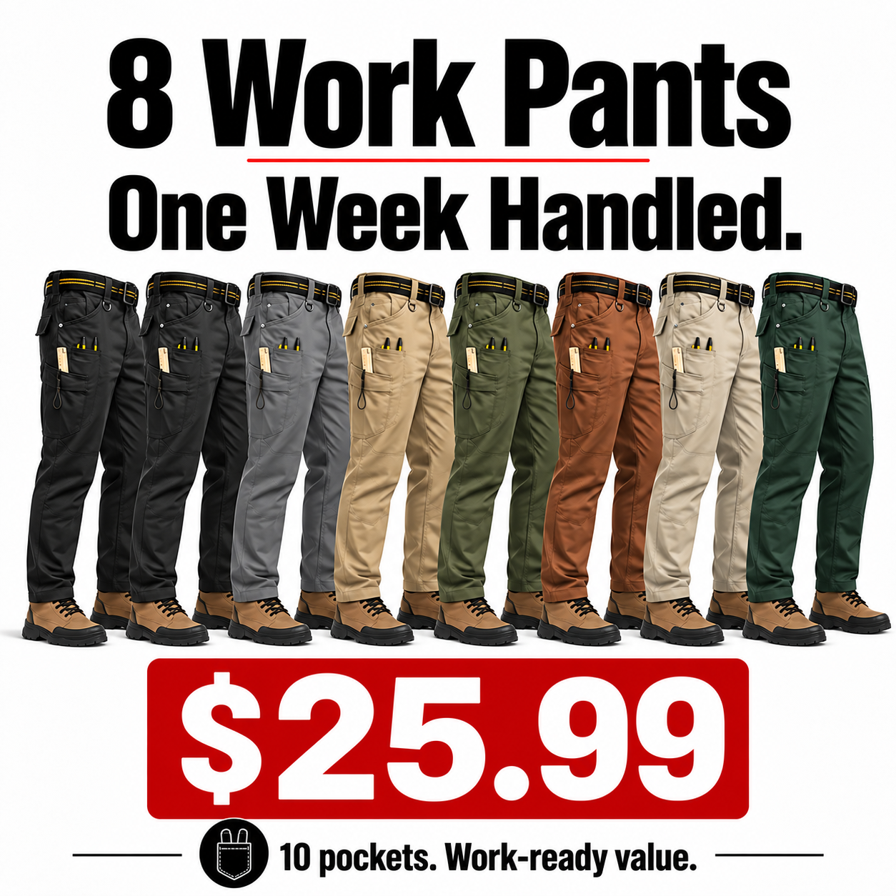 Men's Tactical Cargo Pants 8-Pack