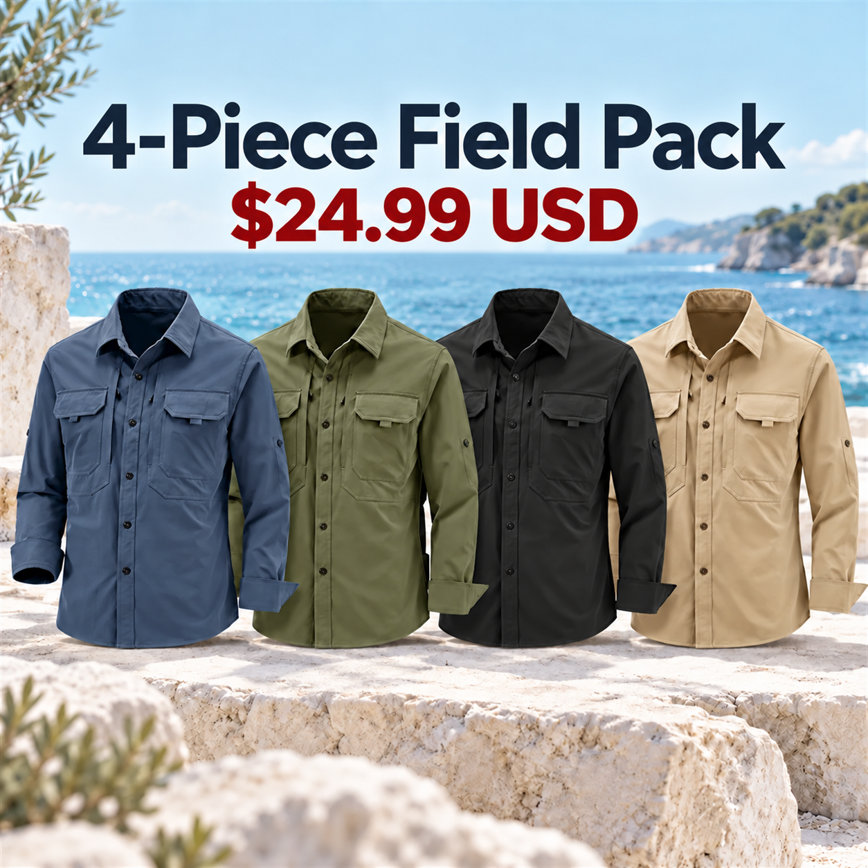 4- or 8-Pack Men's Roll-Sleeve Utility Shirts