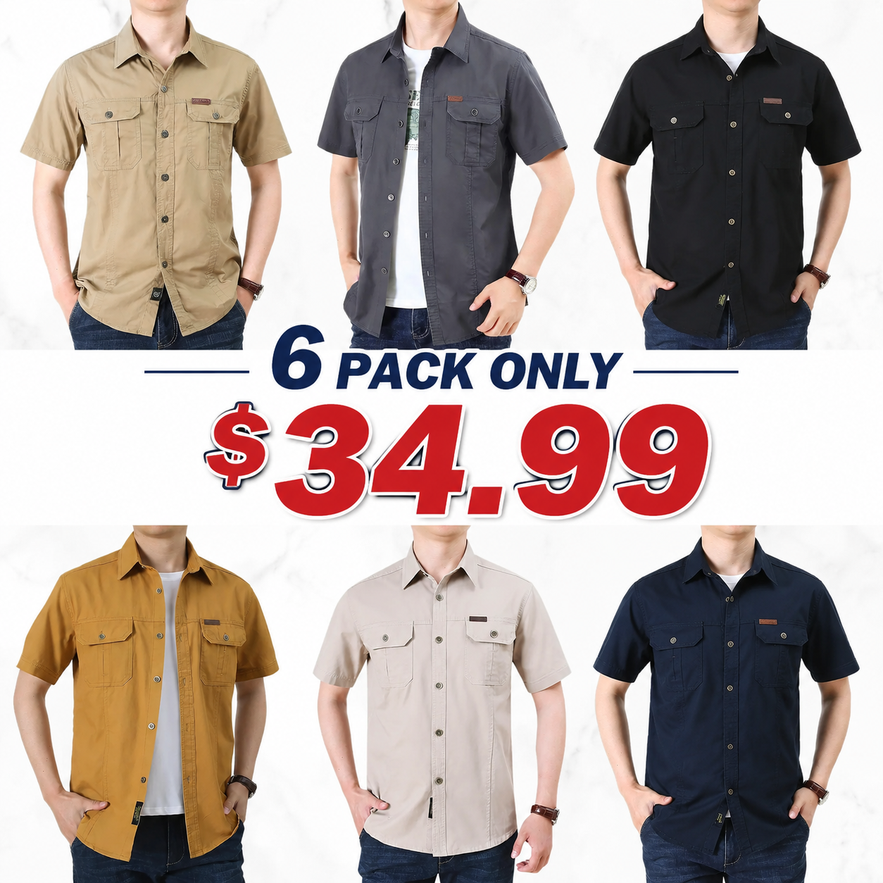 Men's Lightweight Short Sleeve Utility Shirt – Breathable Cotton Casual Button-Up Work & Outdoor Shirt