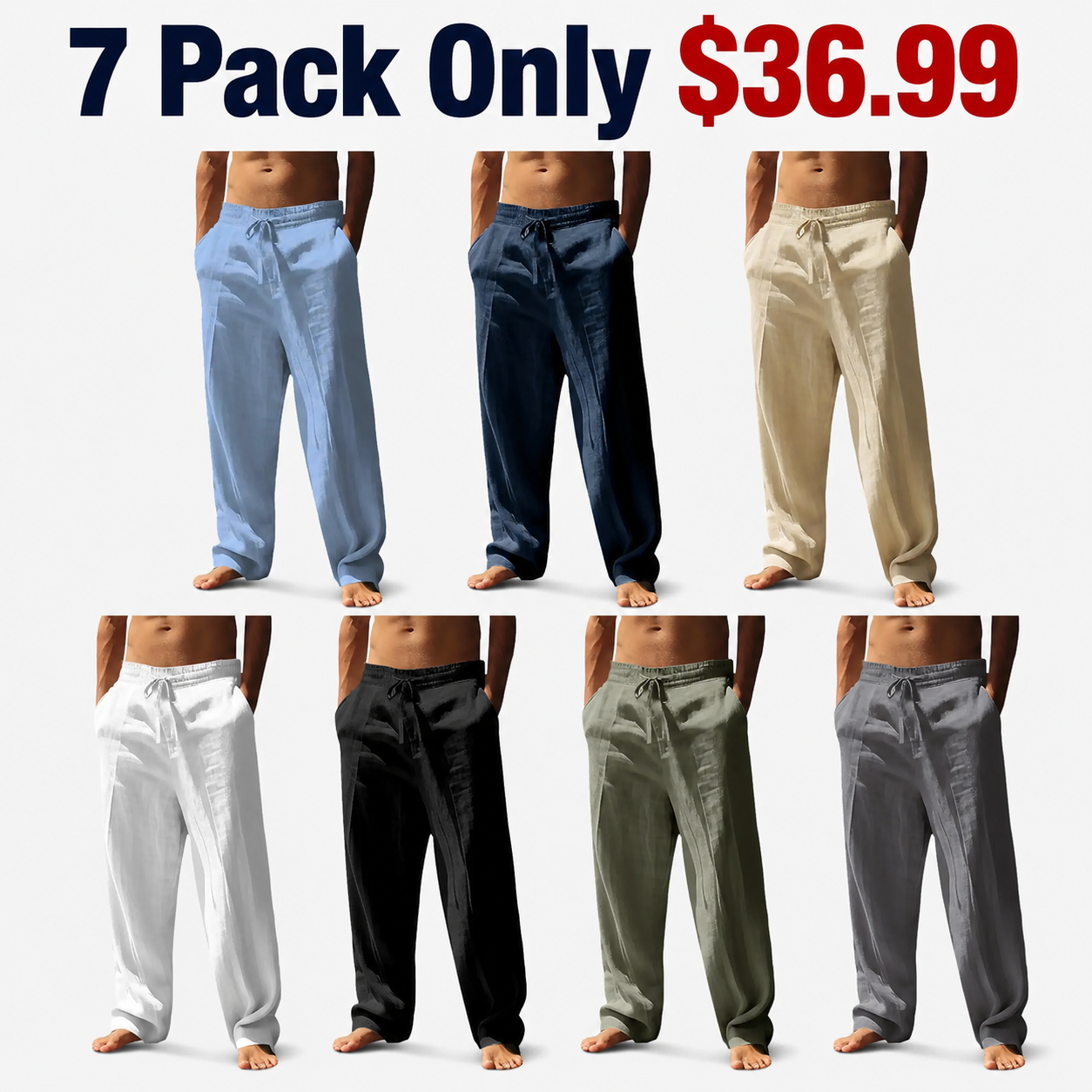 Men's Lightweight Linen Blend Drawstring Pants – Casual Loose Fit Breathable Beach Trousers with Pockets