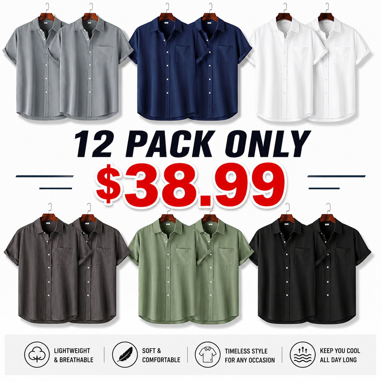 Men’s Lightweight Casual Short Sleeve Button Shirt