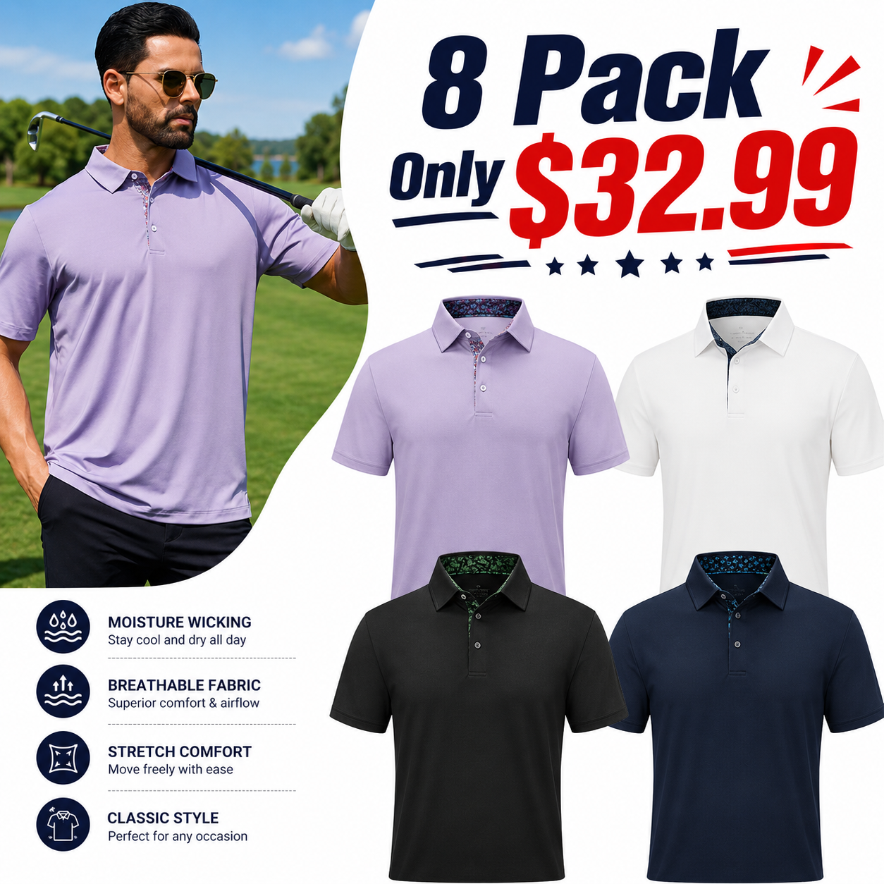 Men’s Performance Polo Shirt | Moisture-Wicking Stretch Golf Polo