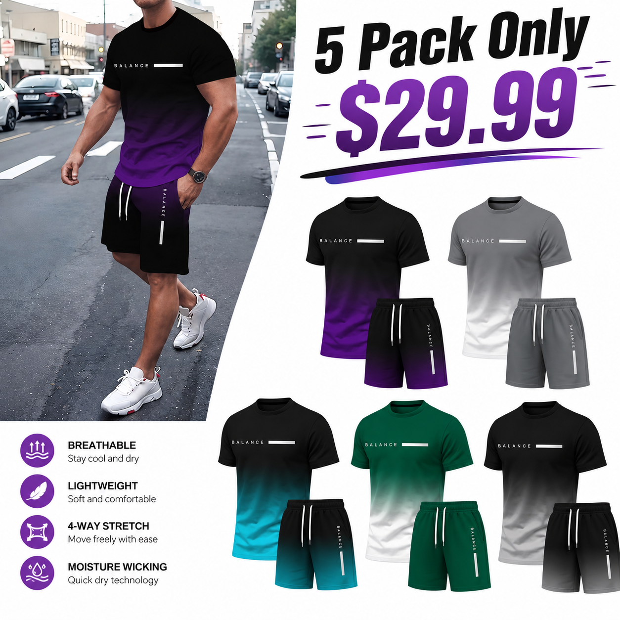 Men’s Quick-Dry Athletic 2-Piece Set | Breathable T-Shirt & Shorts Outfit