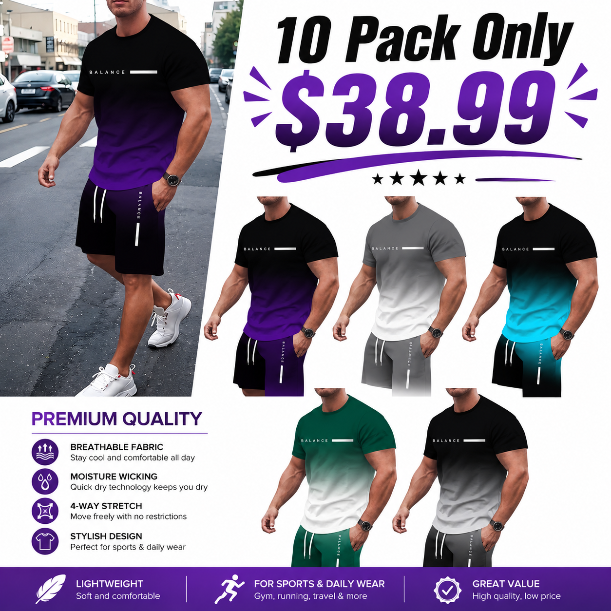 Men’s Quick-Dry Athletic 2-Piece Set | Breathable T-Shirt & Shorts Outfit