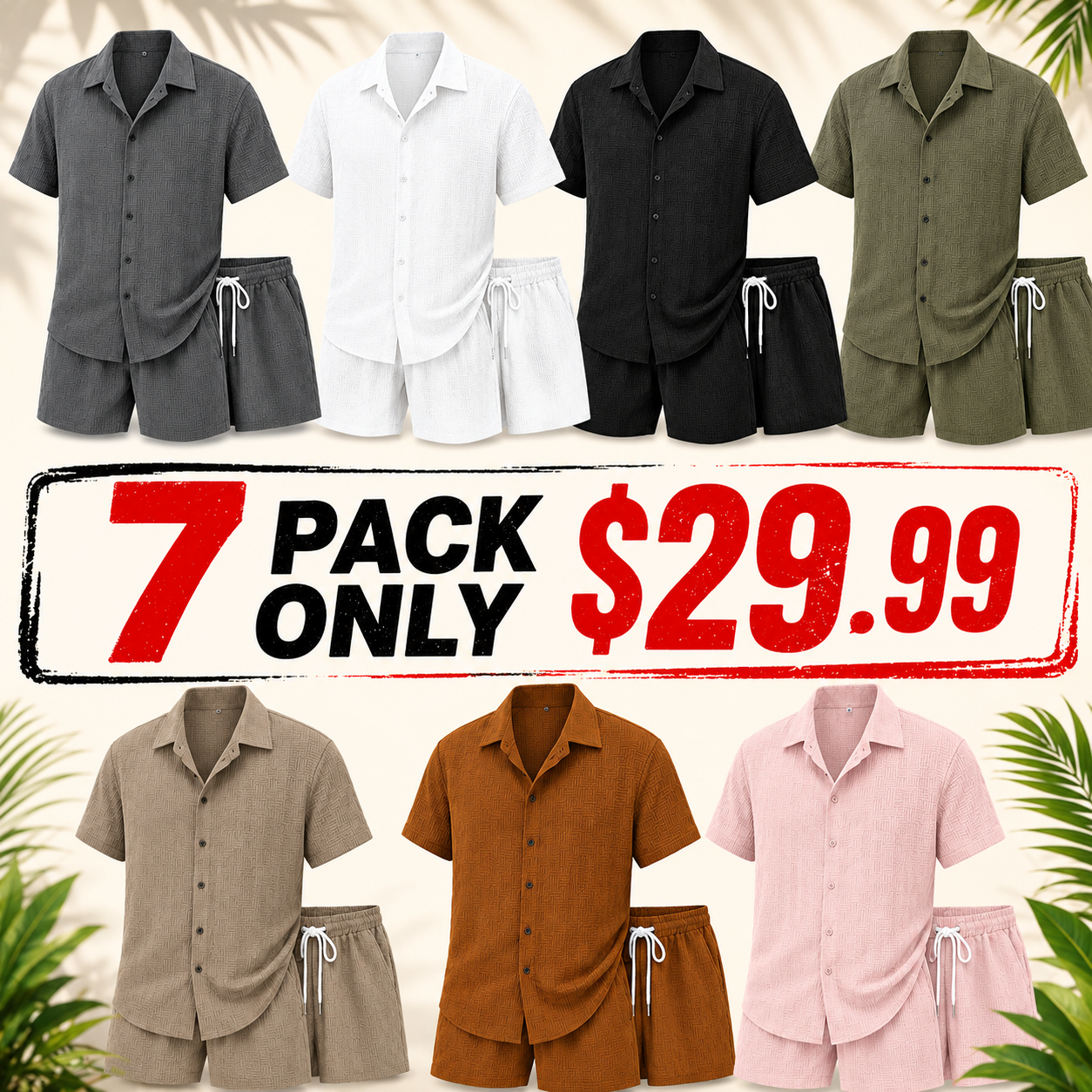 Men’s Breathable Textured Shirt & Shorts Set – 2 Piece Summer Outfit