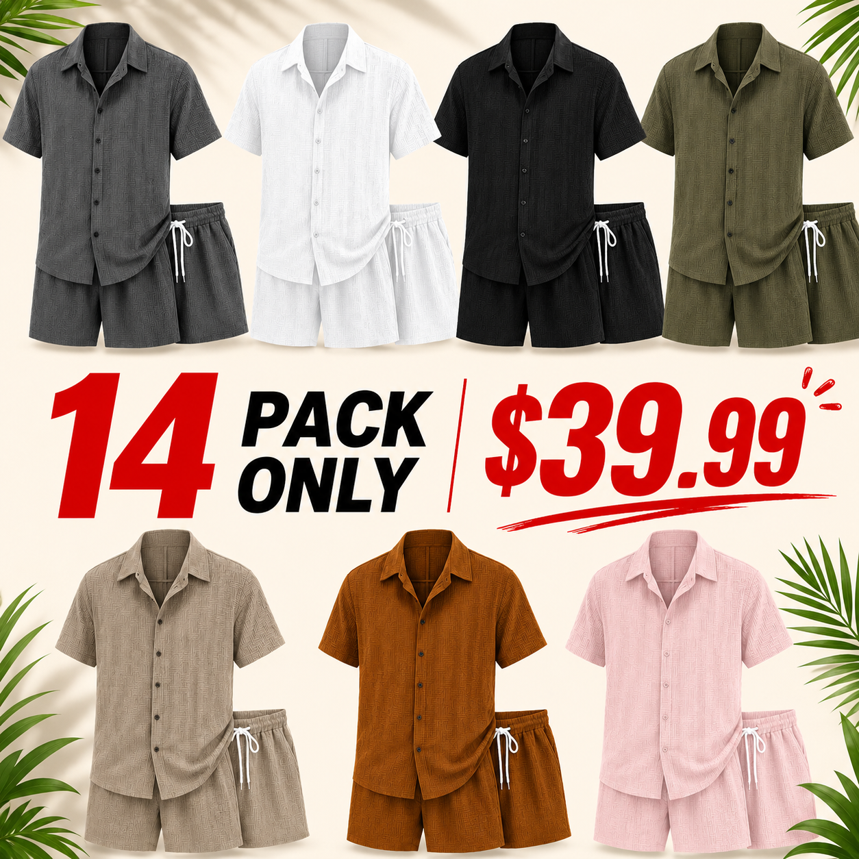 Men’s Breathable Textured Shirt & Shorts Set – 2 Piece Summer Outfit