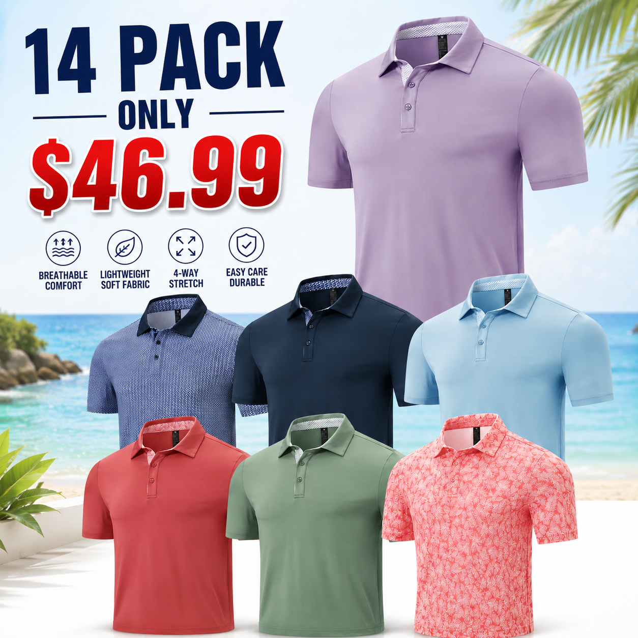 Men’s Performance Stretch Polo Shirt – Breathable Quick-Dry Casual Golf Tee