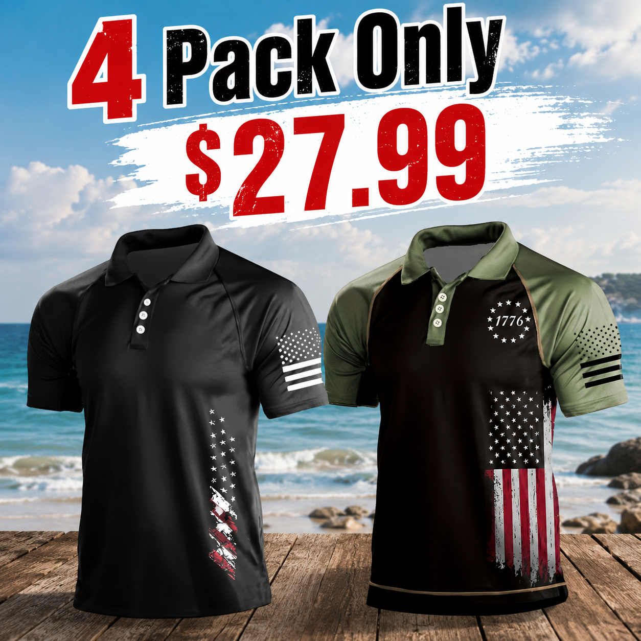 🇺🇸 Men’s Patriotic American Flag Polo Shirt Casual Short Sleeve Performance Polo