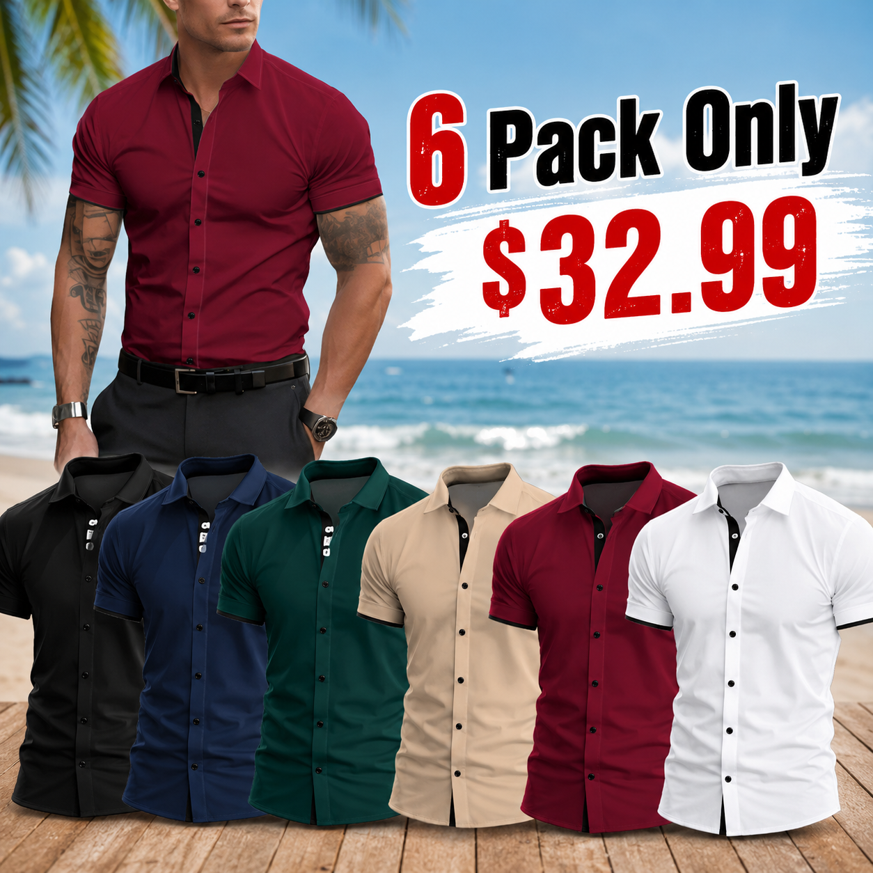 Men’s Slim Fit Short Sleeve Dress Shirt Business Casual Stretch Button-Up Shirt