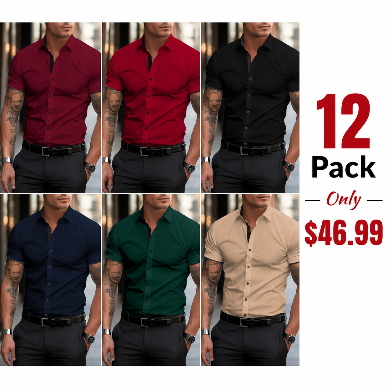 Men’s Slim Fit Short Sleeve Dress Shirt Business Casual Stretch Button-Up Shirt