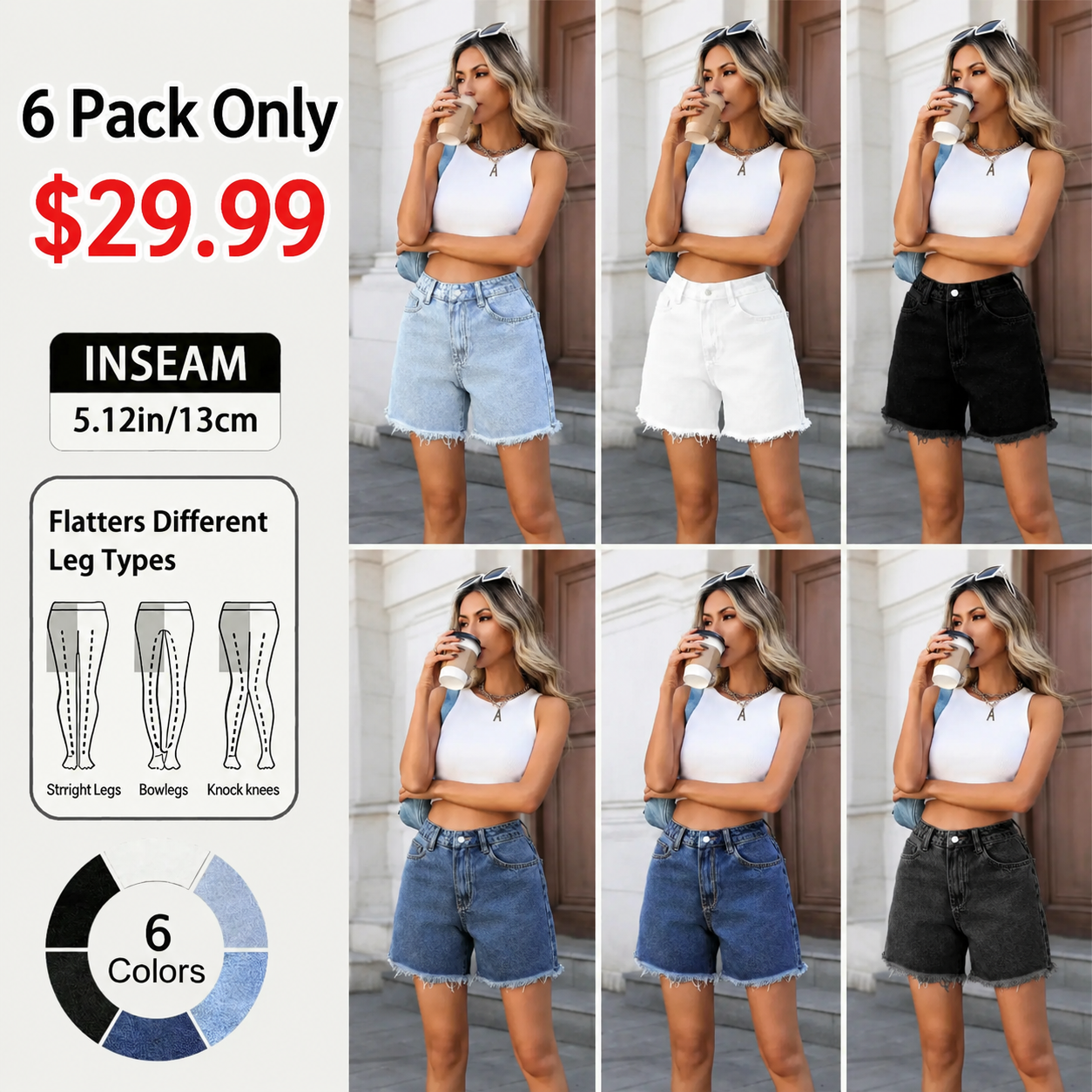 Women's High-Waisted Denim Shorts – Relaxed Fit Frayed Hem Summer Jean Shorts