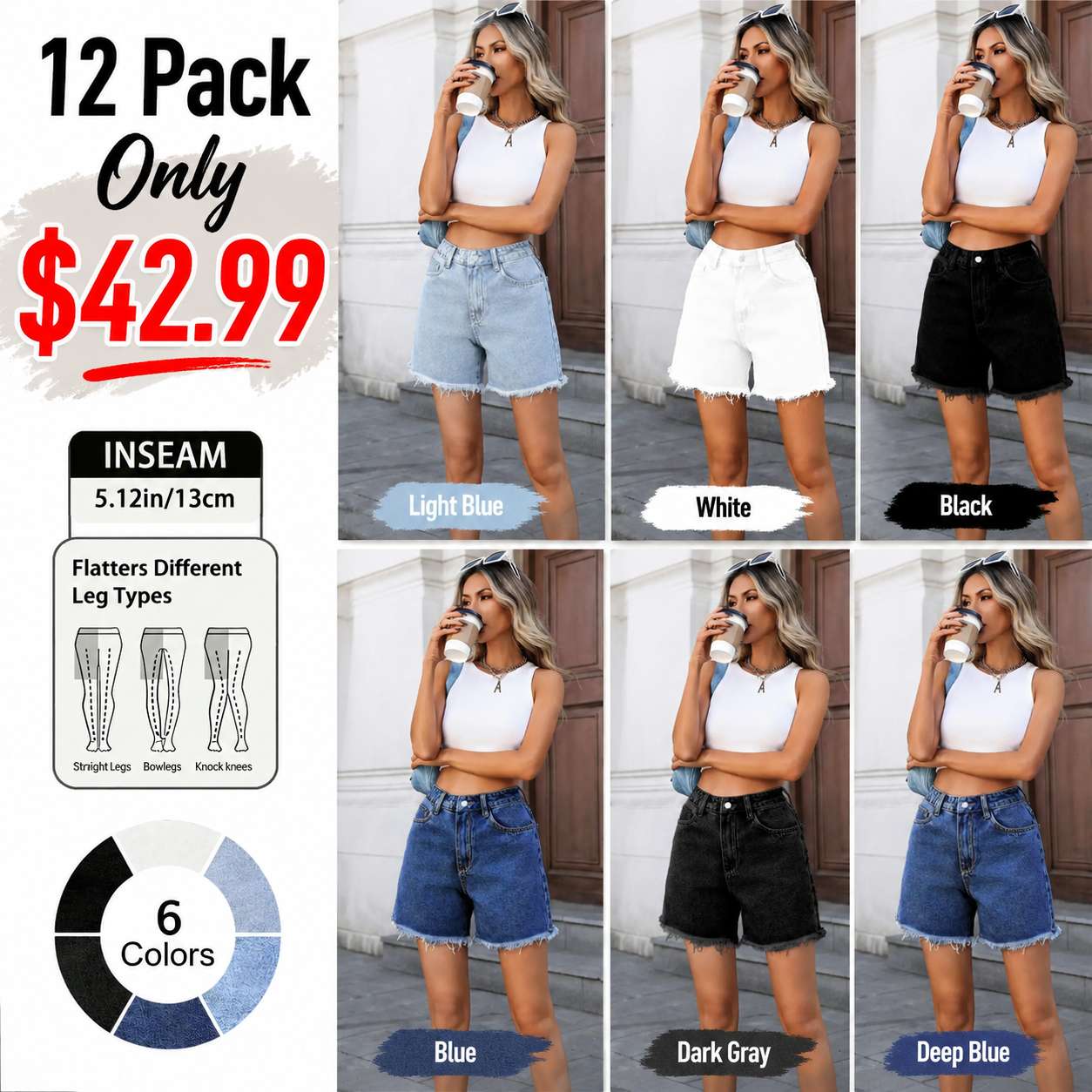 Women's High-Waisted Denim Shorts – Relaxed Fit Frayed Hem Summer Jean Shorts