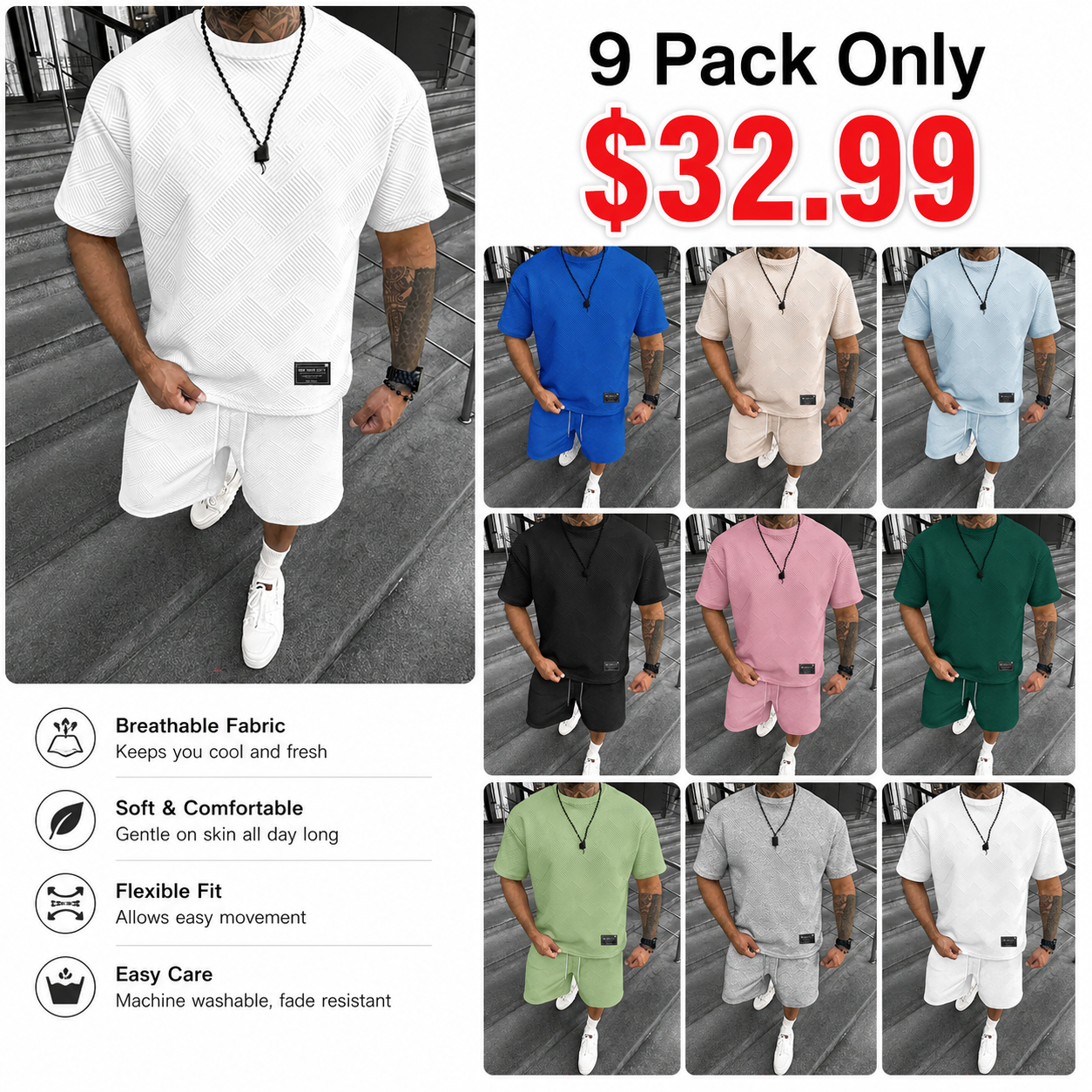Men's Premium Textured Summer 2-Piece Outfit Set