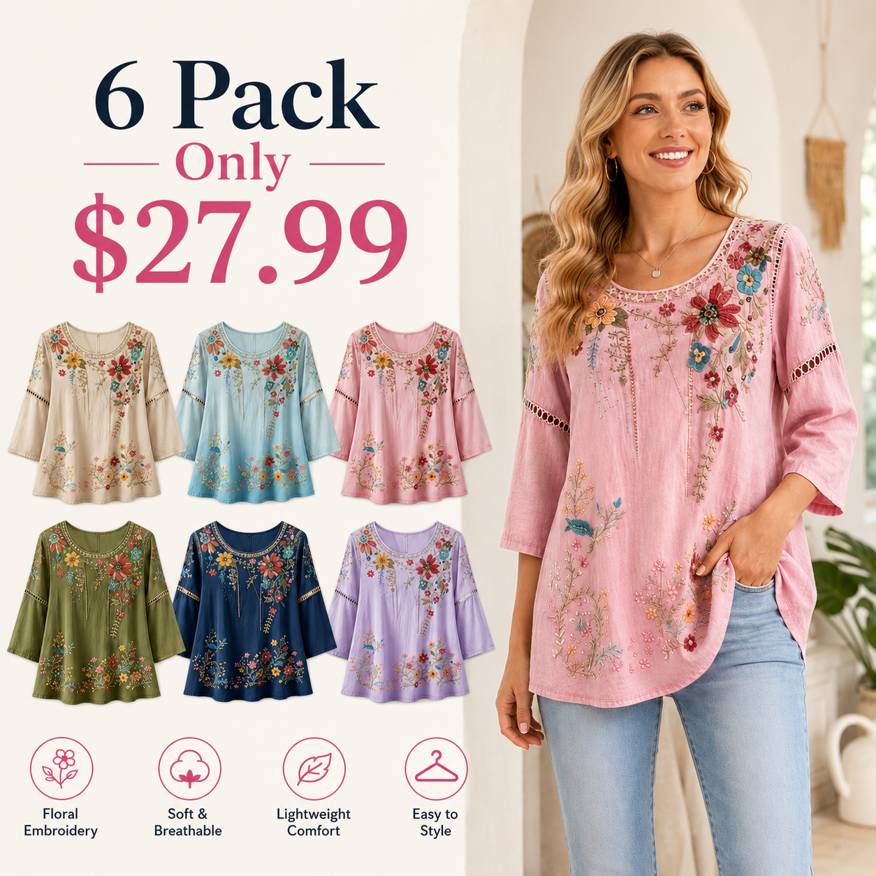 Women's Retro Floral Vacation Cotton Linen Top