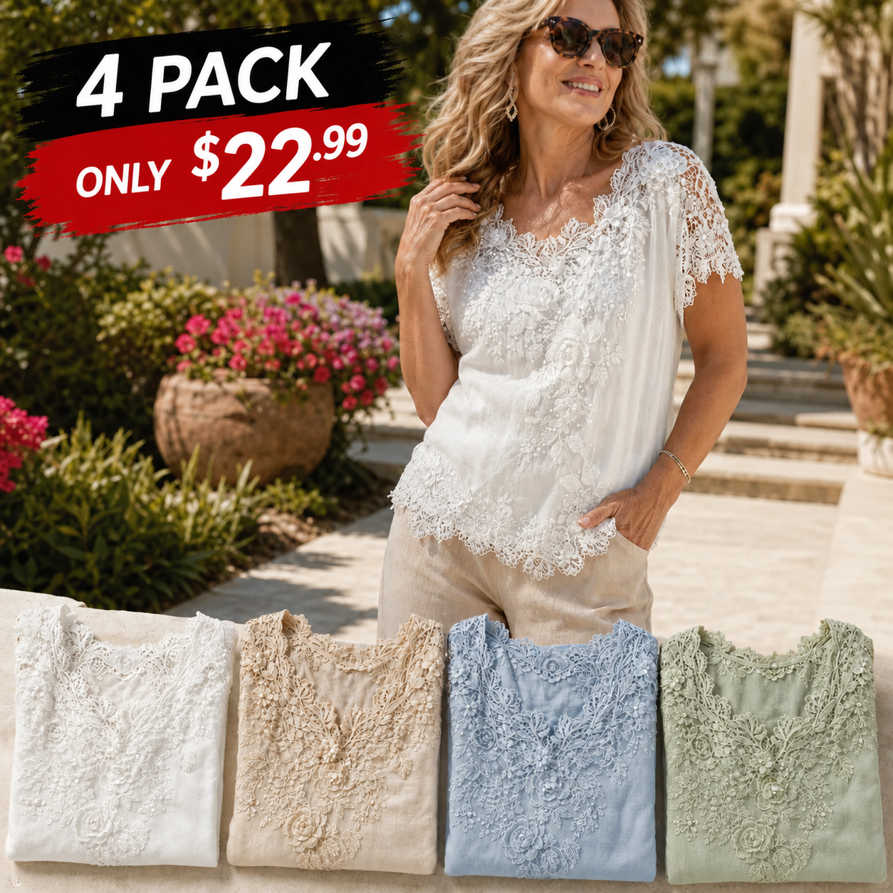 Women's Lace Embroidered Short Sleeve Top