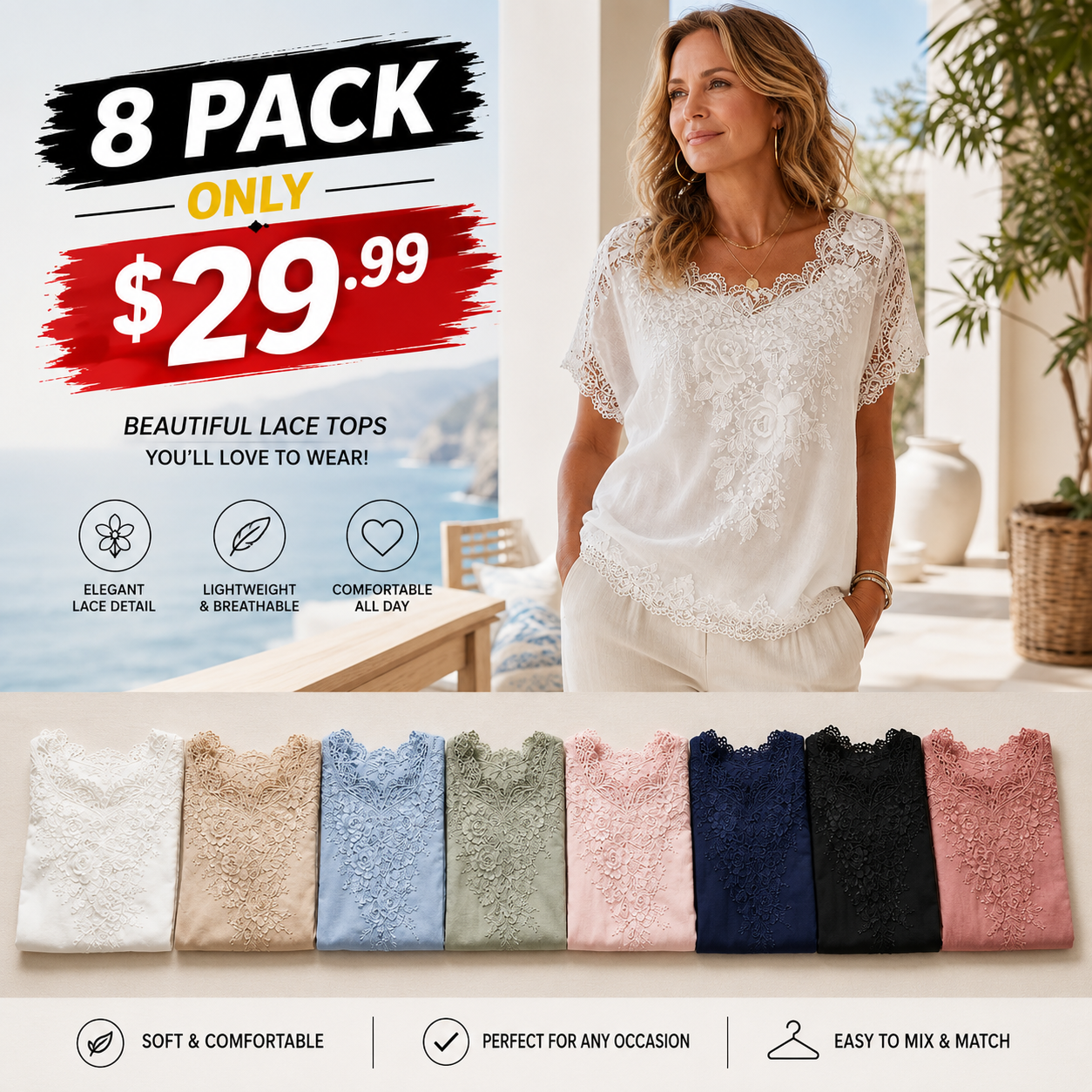 Women's Lace Embroidered Short Sleeve Top