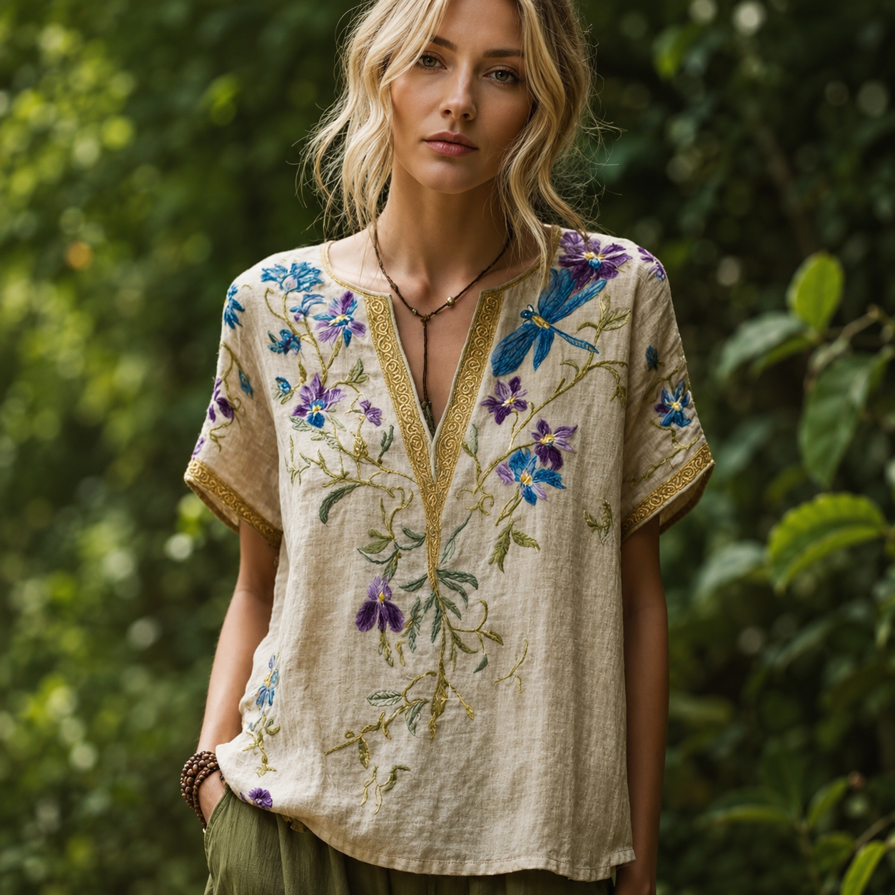 9 Pack Only$32.99-Comfortable and trendy women's clothing, Bohemian style V-neck short-sleeved T-shirt