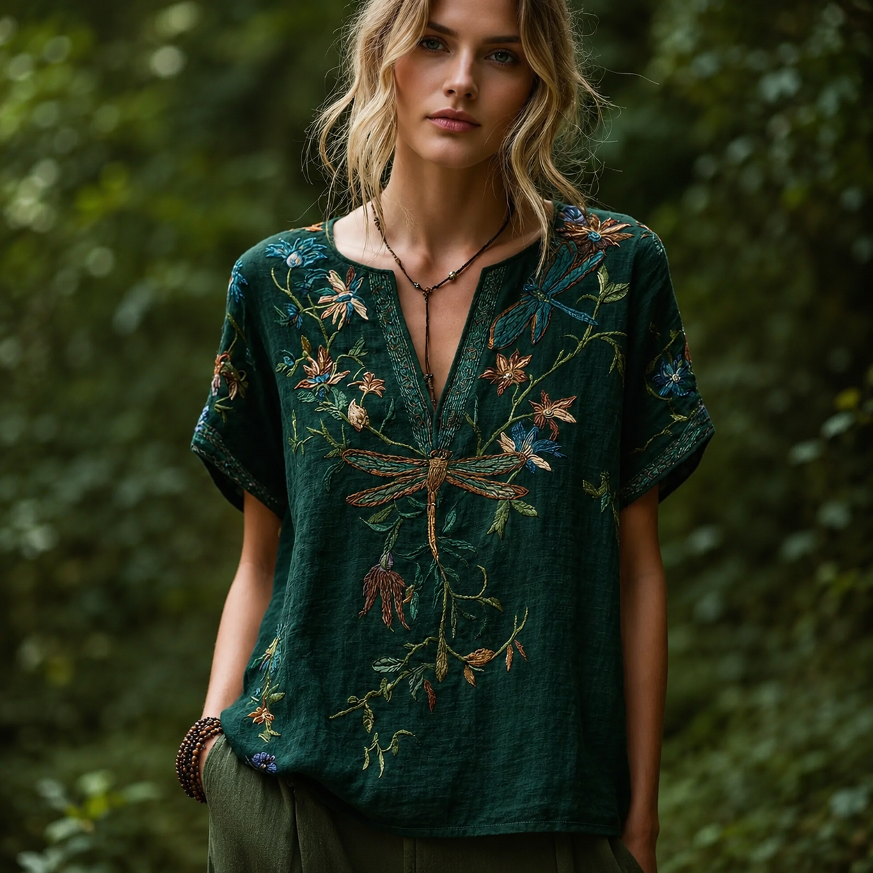 9 Pack Only$32.99-Comfortable and trendy women's clothing, Bohemian style V-neck short-sleeved T-shirt