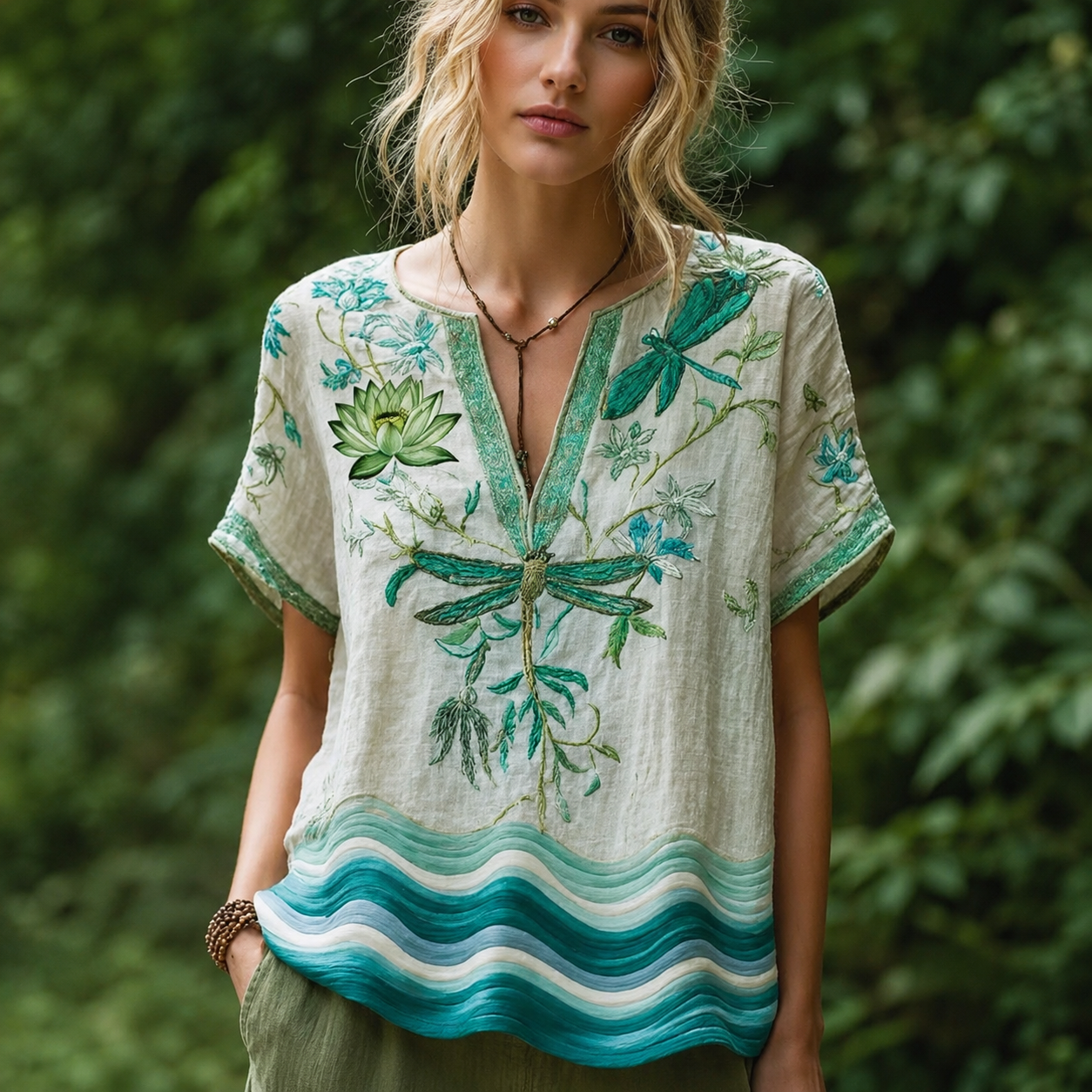 9 Pack Only$32.99-Comfortable and trendy women's clothing, Bohemian style V-neck short-sleeved T-shirt