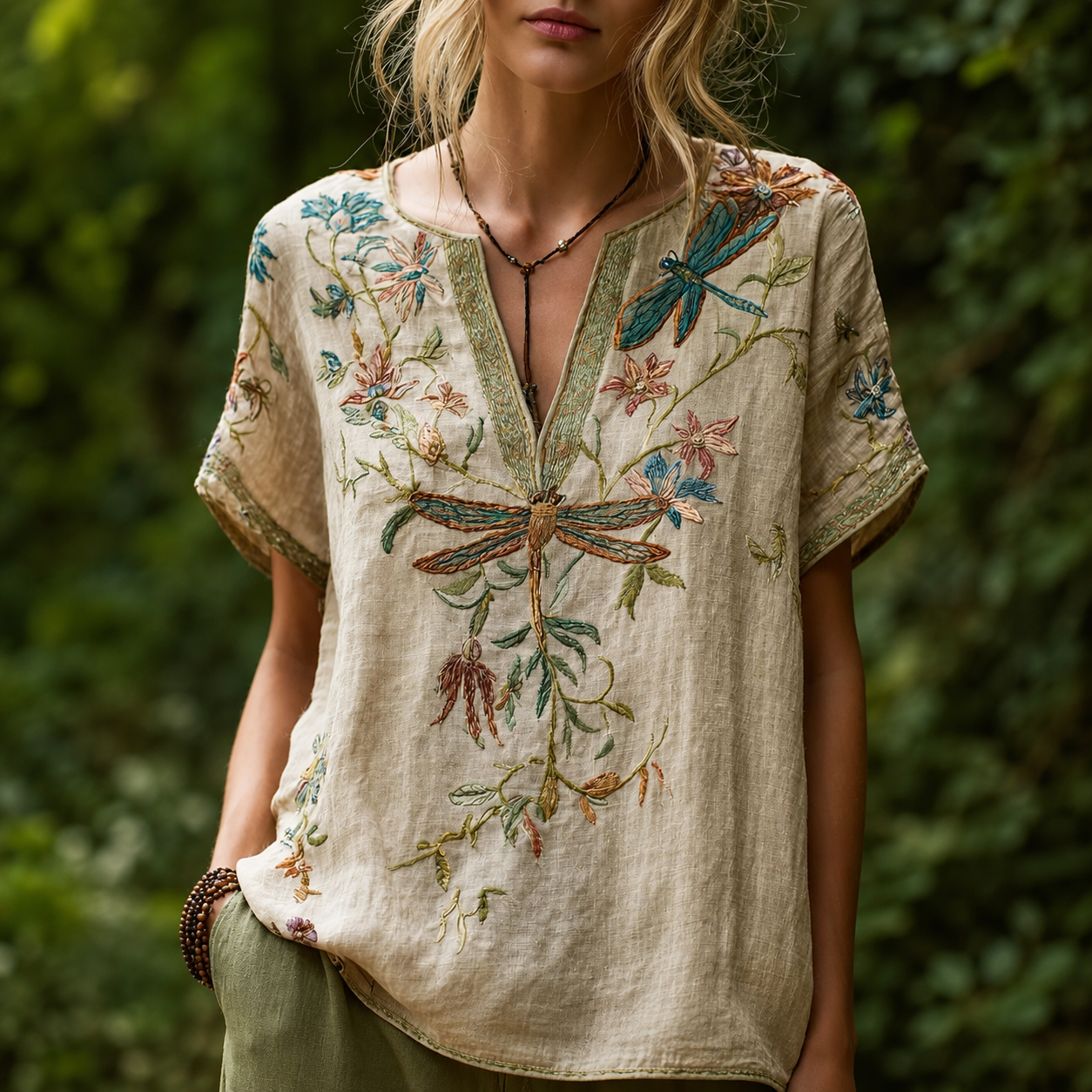 9 Pack Only$32.99-Comfortable and trendy women's clothing, Bohemian style V-neck short-sleeved T-shirt