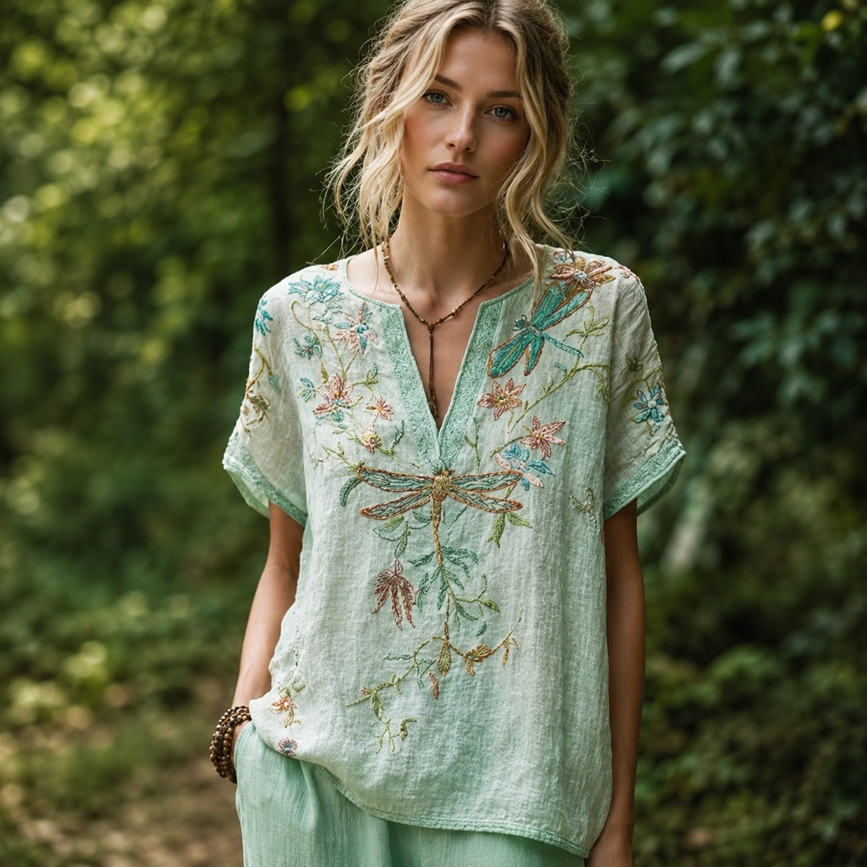 9 Pack Only$32.99-Comfortable and trendy women's clothing, Bohemian style V-neck short-sleeved T-shirt
