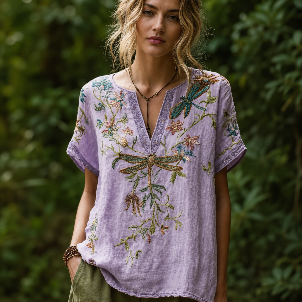 9 Pack Only$32.99-Comfortable and trendy women's clothing, Bohemian style V-neck short-sleeved T-shirt