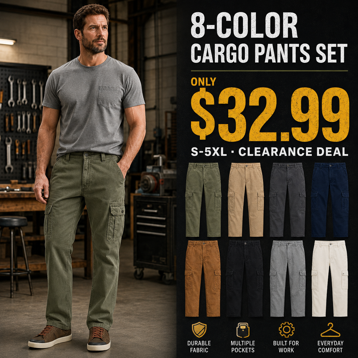 8 Pack Only$34.99-Men’s Straight Leg Cargo Pants