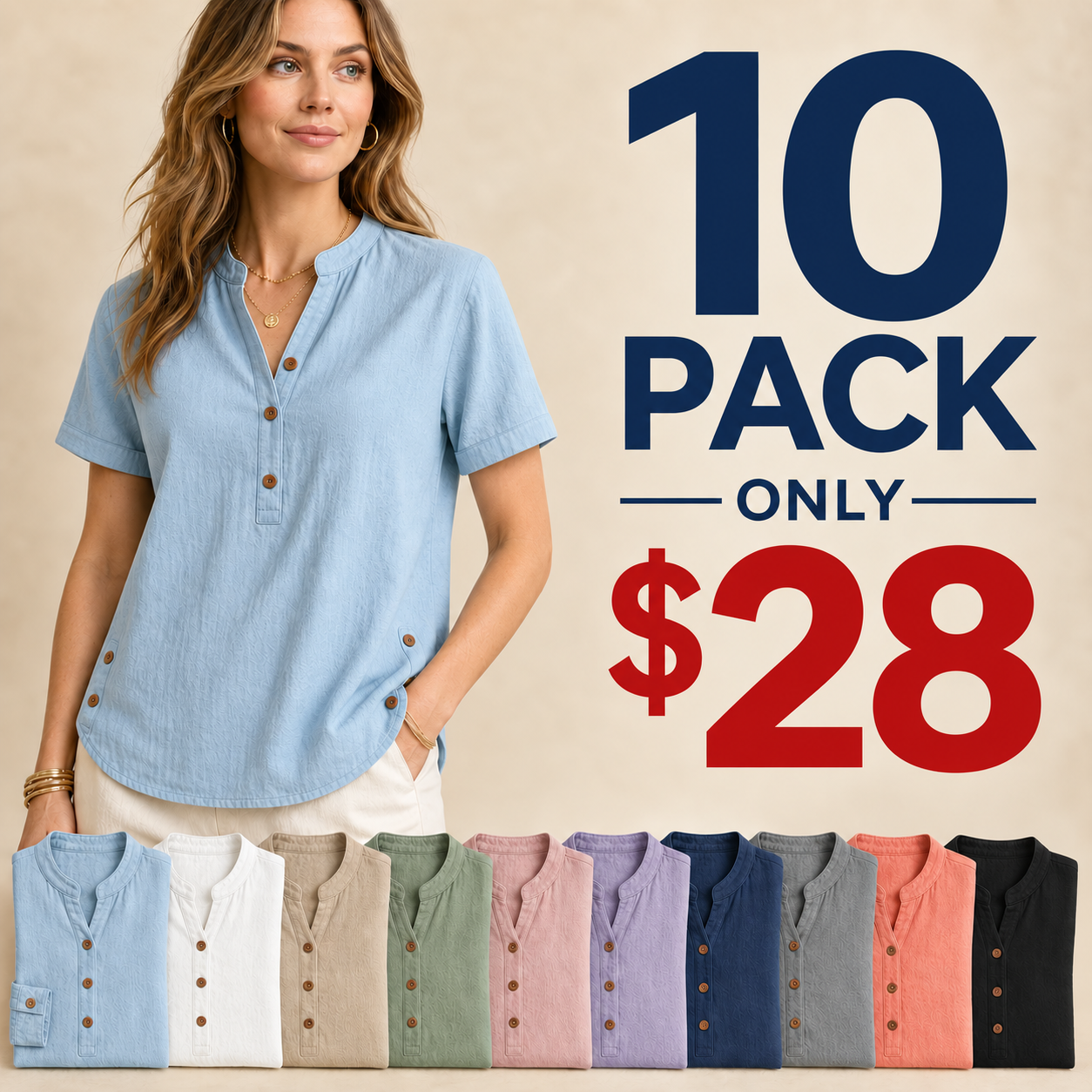 ⏰Store Closing Clearance⚡10 Pack for $28⚡Women's Washed Cotton Linen Band Collar Blouse
